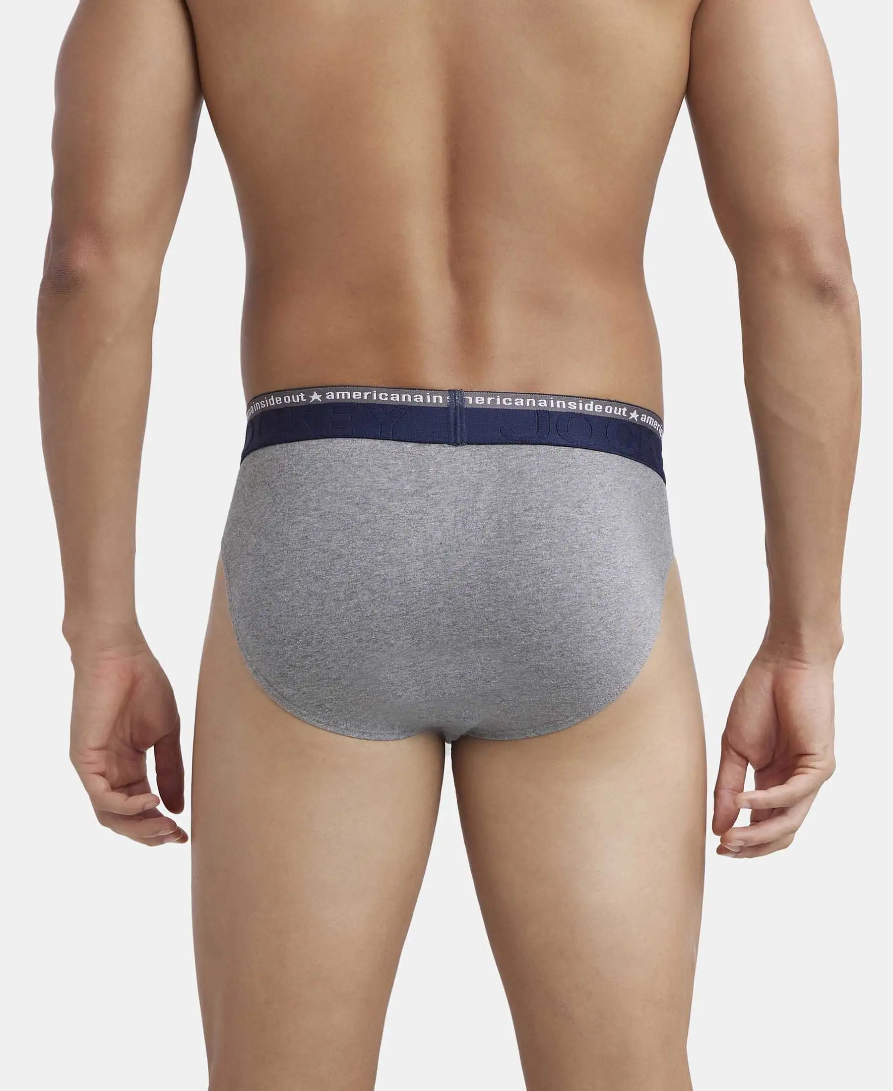 Super Combed Cotton Elastane Stretch Solid Brief with Ultrasoft Waistband - Mid Grey Melange - Image 3