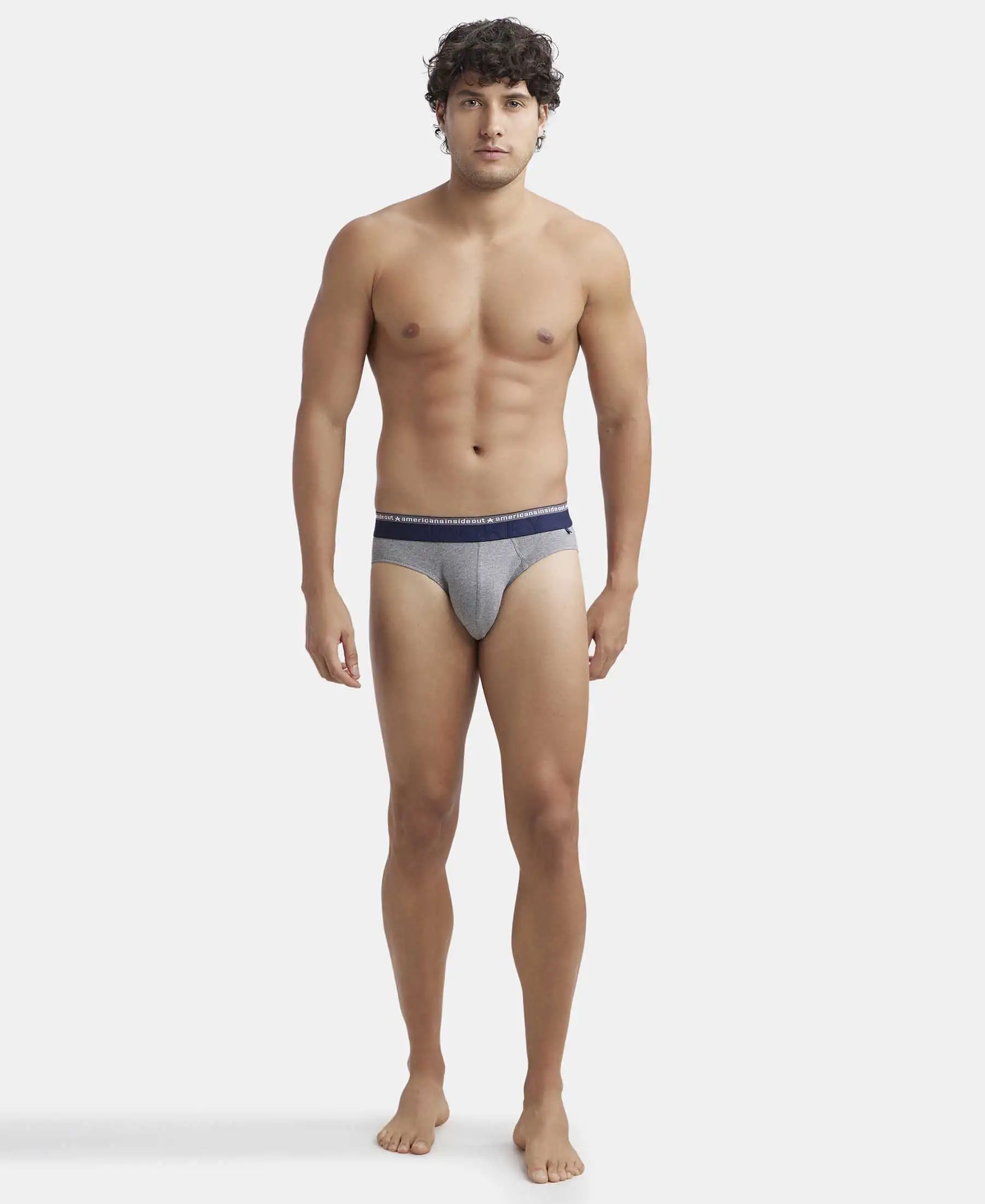 Super Combed Cotton Elastane Stretch Solid Brief with Ultrasoft Waistband - Mid Grey Melange - Image 4