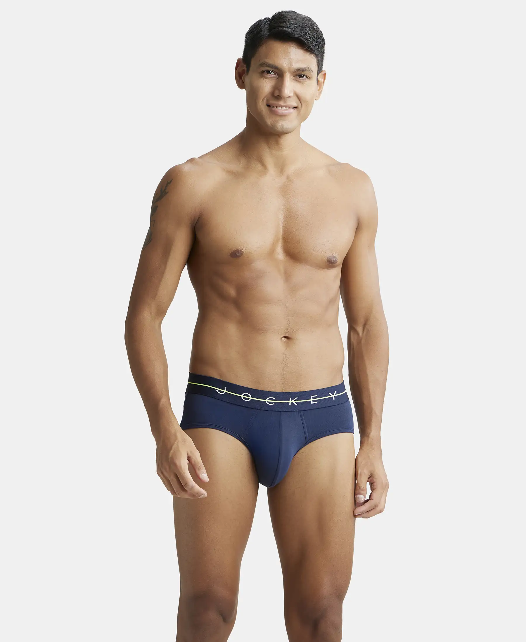 Super Combed Cotton Elastane Stretch Solid Brief with Ultrasoft Waistband - Navy - Image 6