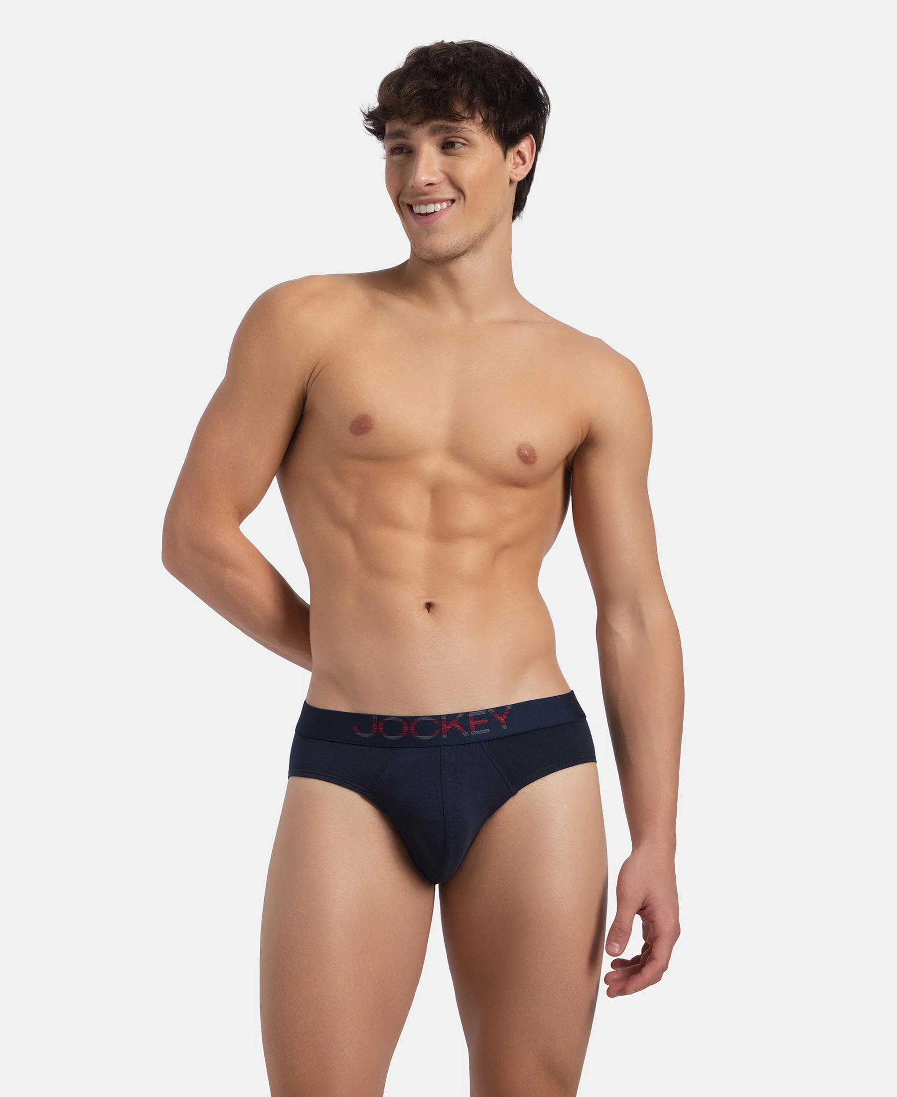 Super Combed Cotton Elastane Stretch Solid Brief with Ultrasoft Waistband - Navy - Image 5