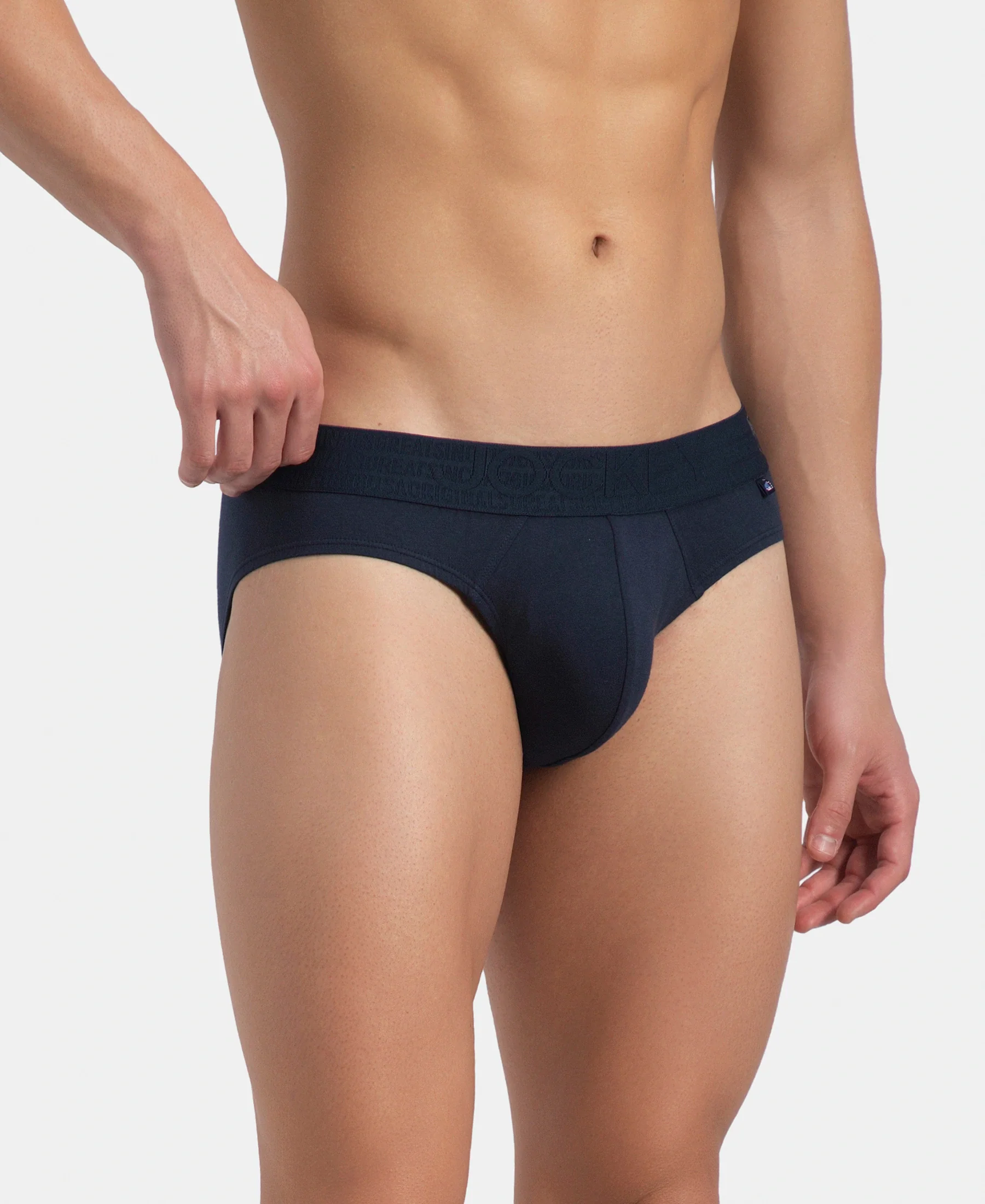 Super Combed Cotton Elastane Stretch Solid Brief with Ultrasoft Waistband - Navy - Image 2