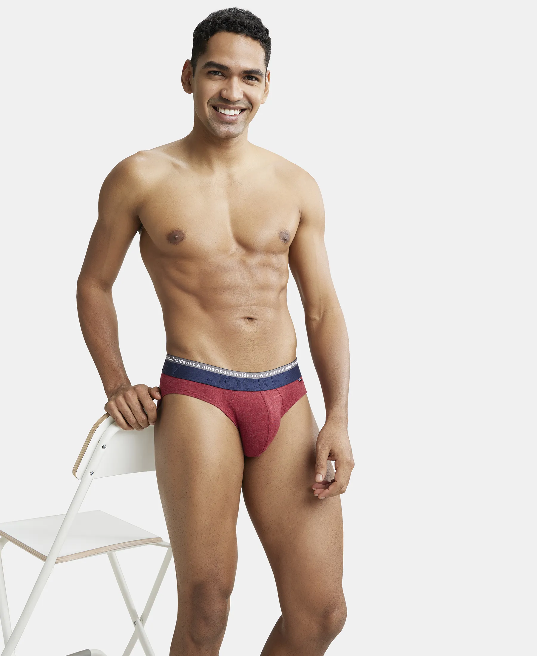 Super Combed Cotton Elastane Stretch Solid Brief with Ultrasoft Waistband - Red Melange (Pack of 2) - Image 8