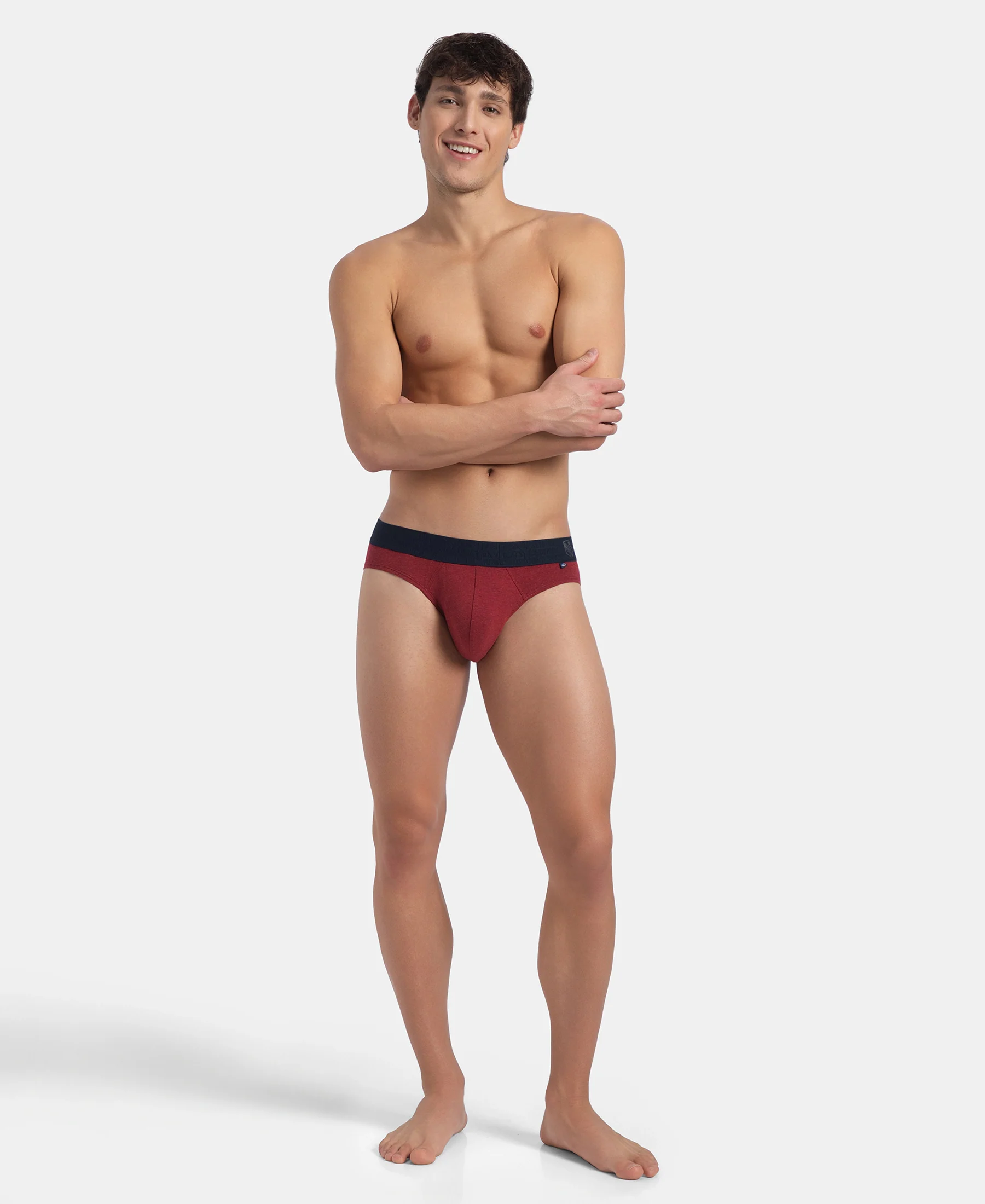 Super Combed Cotton Elastane Stretch Solid Brief with Ultrasoft Waistband - Red Melange - Image 6