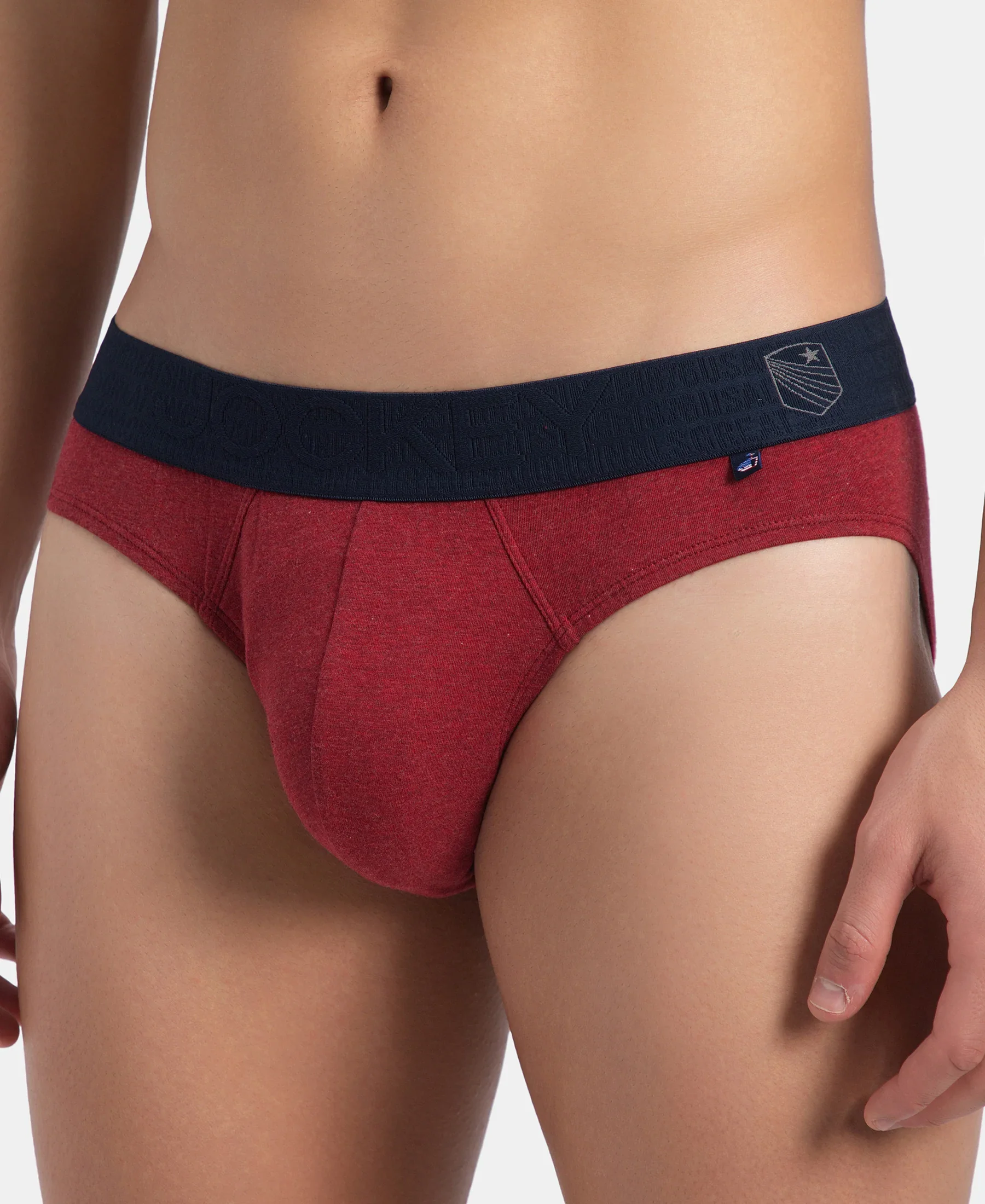 Super Combed Cotton Elastane Stretch Solid Brief with Ultrasoft Waistband - Red Melange - Image 7