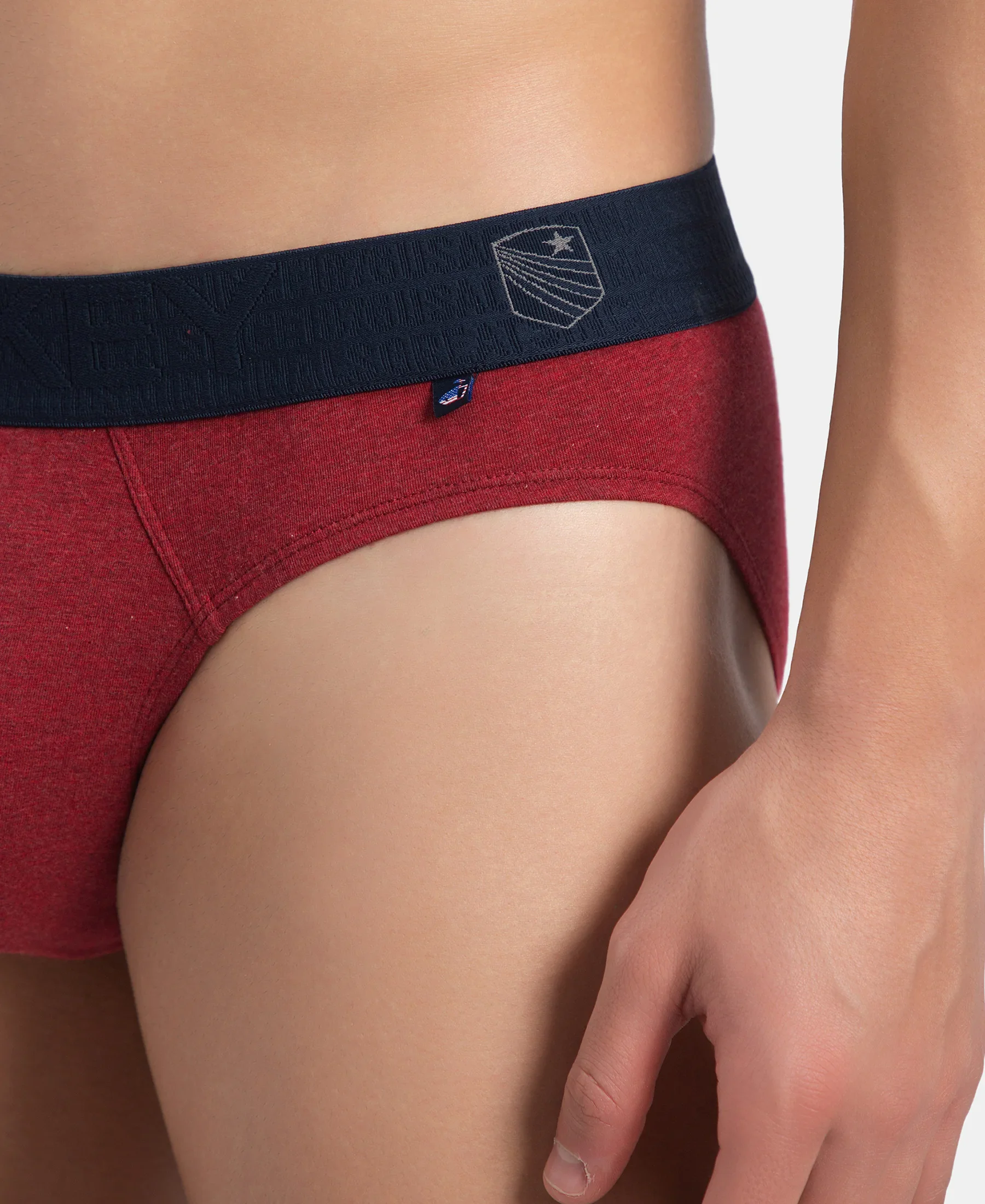 Super Combed Cotton Elastane Stretch Solid Brief with Ultrasoft Waistband - Red Melange - Image 8