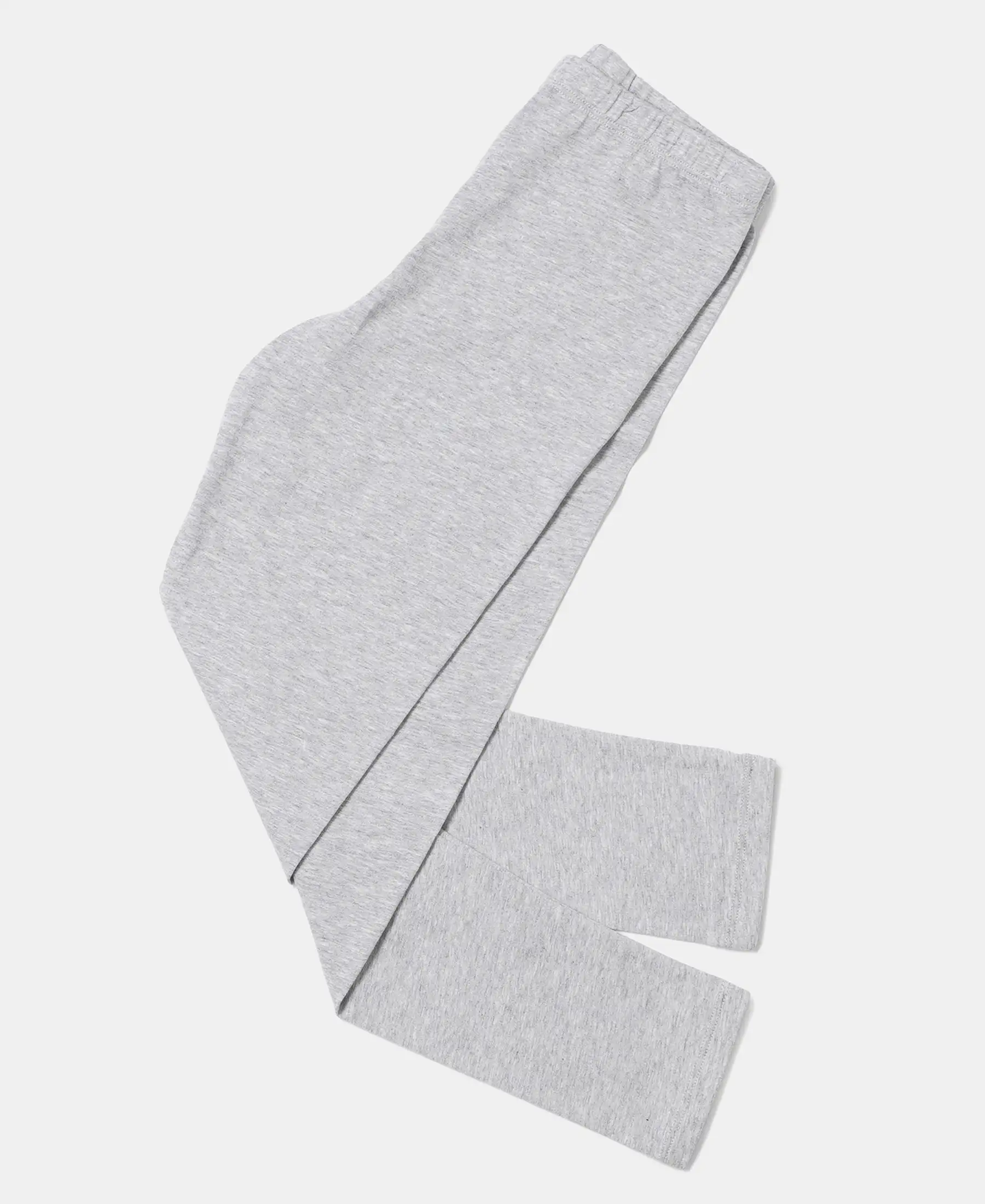 Girl's Super Combed Cotton Elastane Stretch Solid Leggings - Light Grey Melange - Image 5