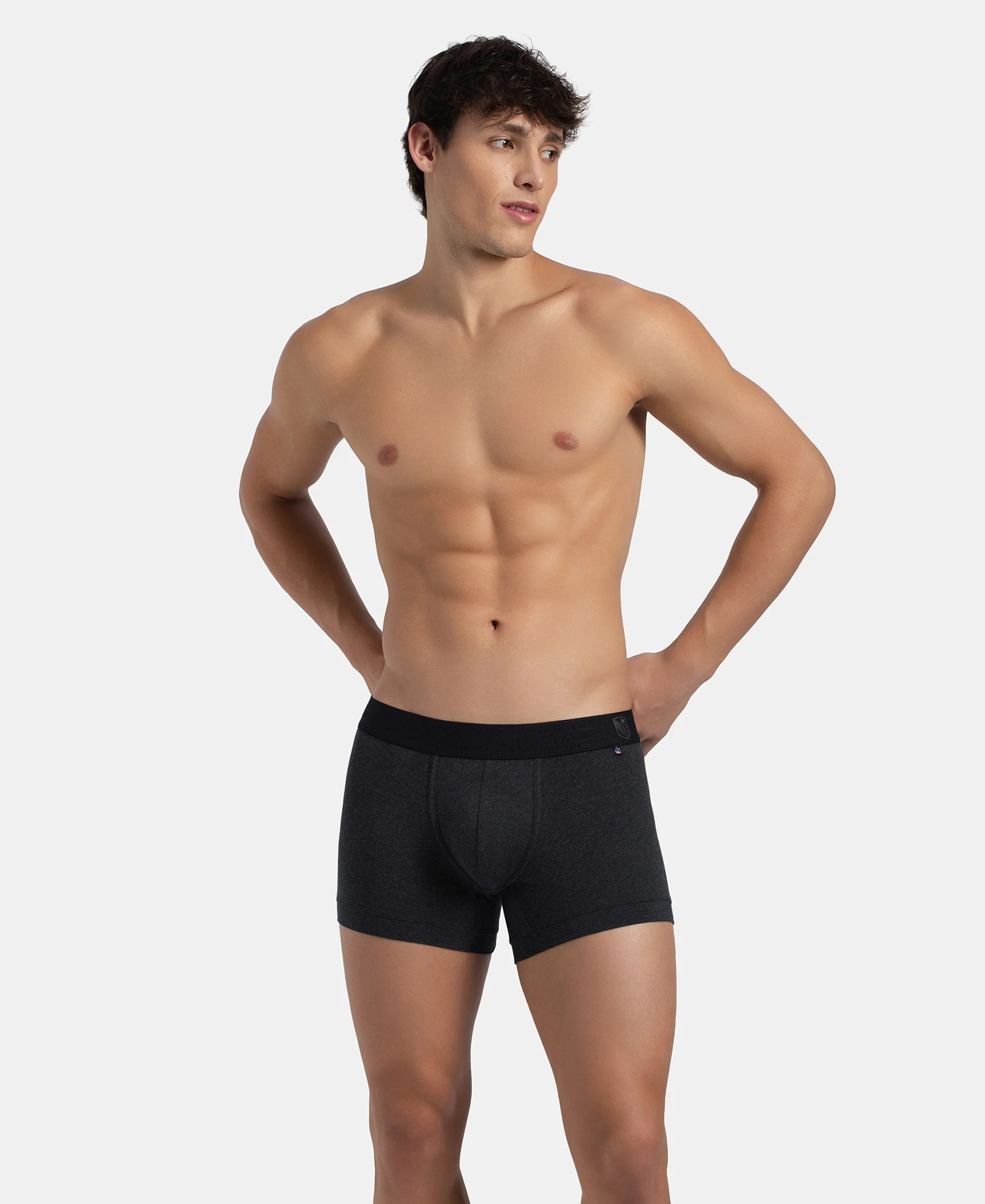 Super Combed Cotton Elastane Stretch Solid Trunk with Ultrasoft Waistband - Black Melange - Image 5