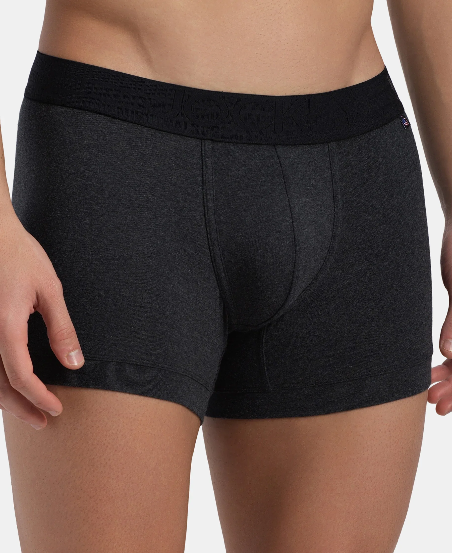 Super Combed Cotton Elastane Stretch Solid Trunk with Ultrasoft Waistband - Black Melange - Image 7