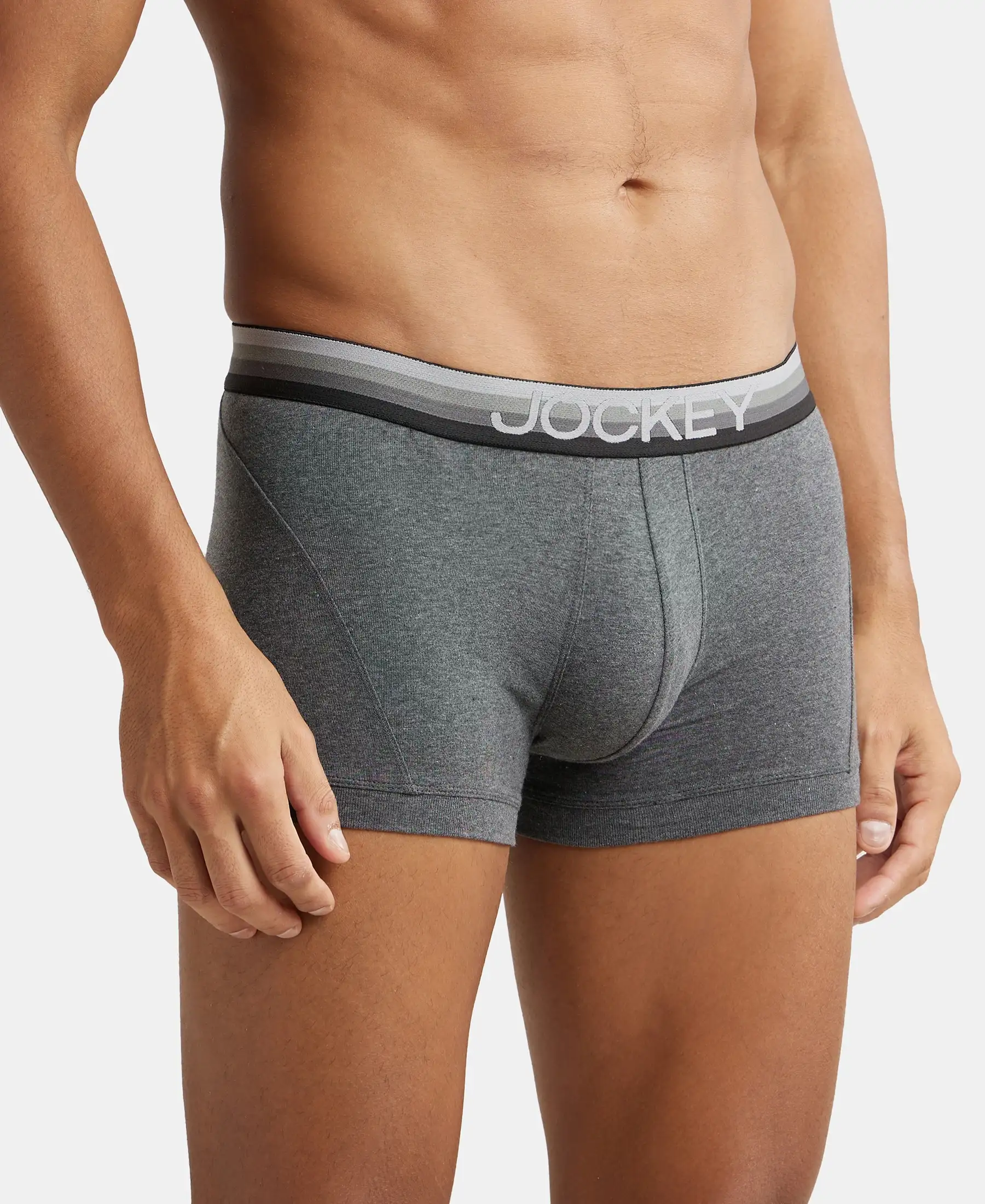 Super Combed Cotton Elastane Stretch Solid Trunk with Ultrasoft Waistband - Charcoal Melange - Image 2
