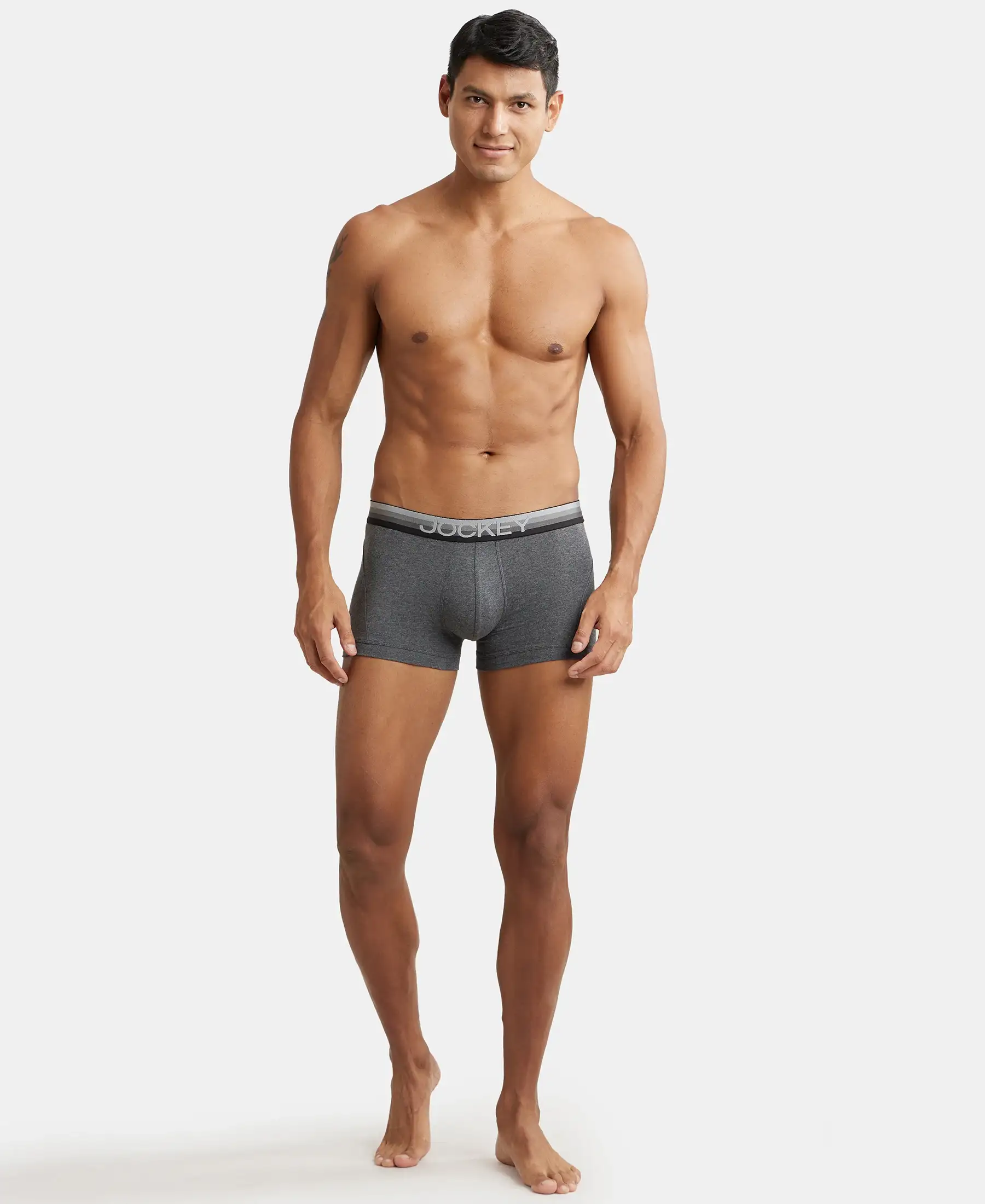 Super Combed Cotton Elastane Stretch Solid Trunk with Ultrasoft Waistband - Charcoal Melange - Image 4