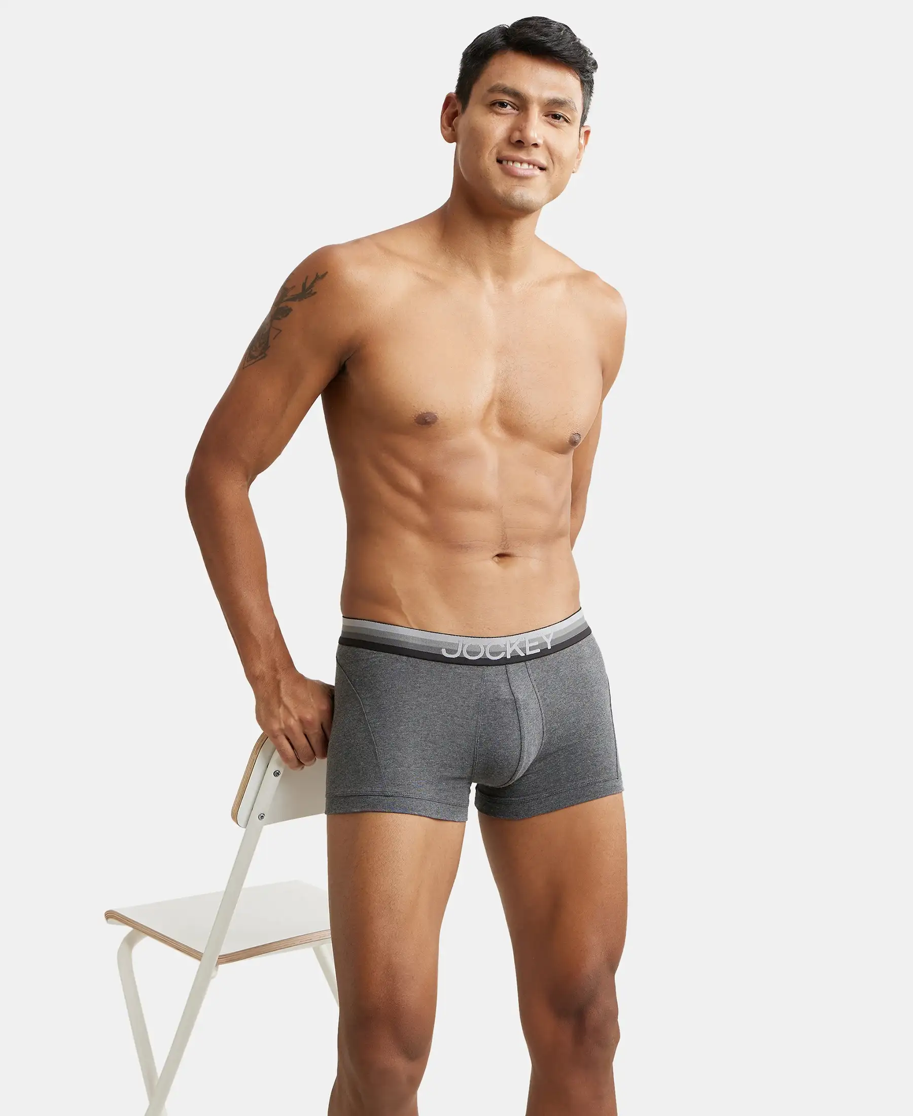 Super Combed Cotton Elastane Stretch Solid Trunk with Ultrasoft Waistband - Charcoal Melange - Image 5
