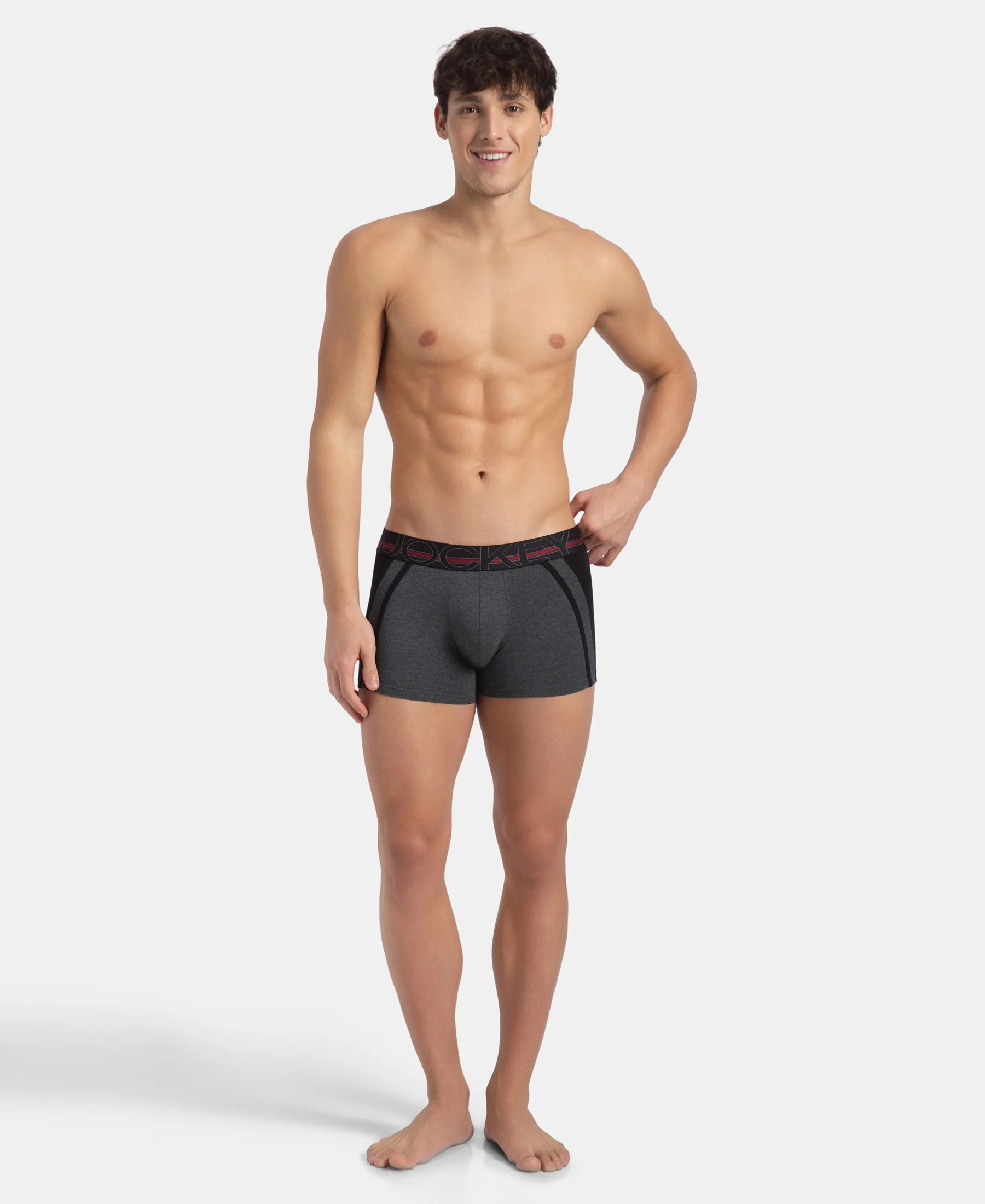 Super Combed Cotton Elastane Stretch Solid Trunk with Ultrasoft Waistband - Charcoal Melange - Image 4