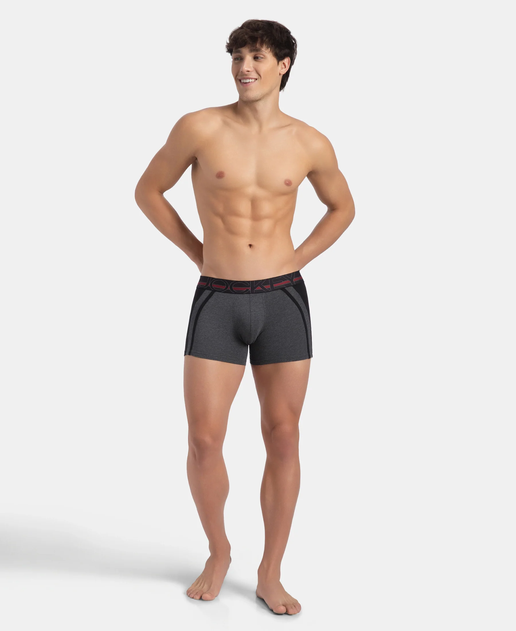 Super Combed Cotton Elastane Stretch Solid Trunk with Ultrasoft Waistband - Charcoal Melange - Image 6