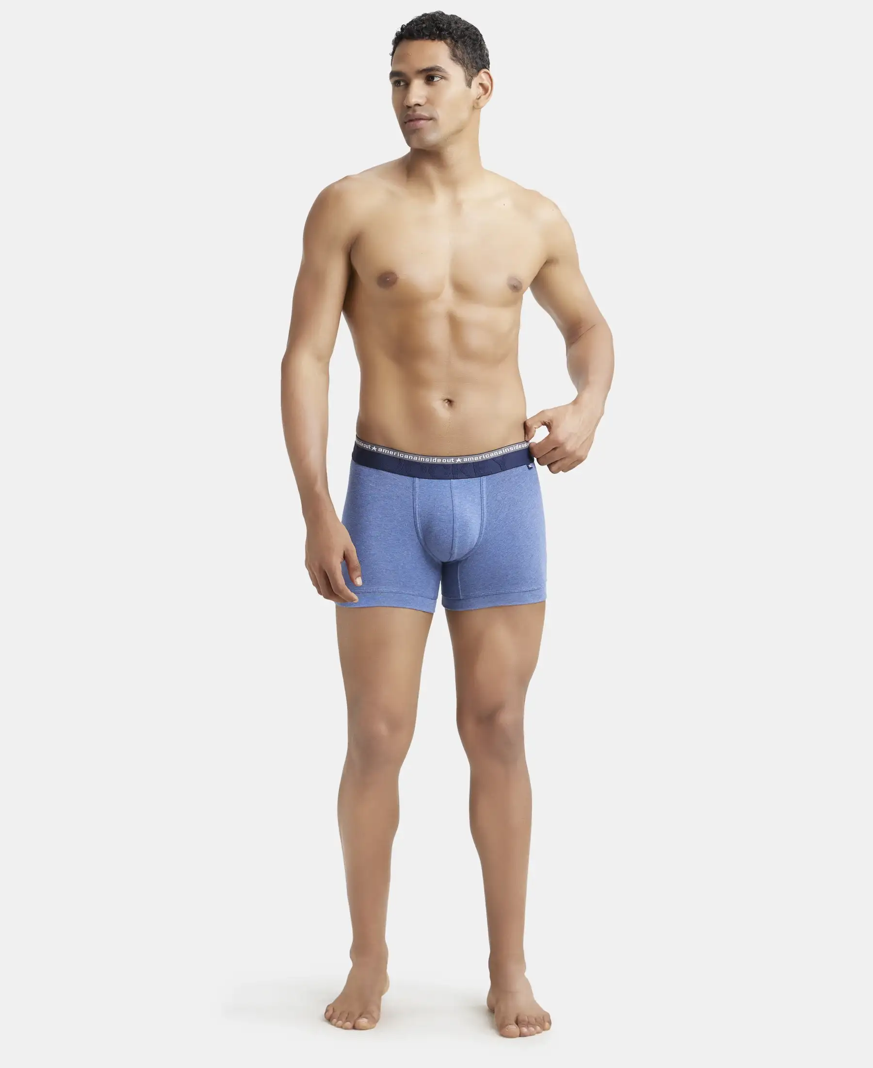 Super Combed Cotton Elastane Stretch Solid Trunk with Ultrasoft Waistband - Light Denim Melange - Image 4