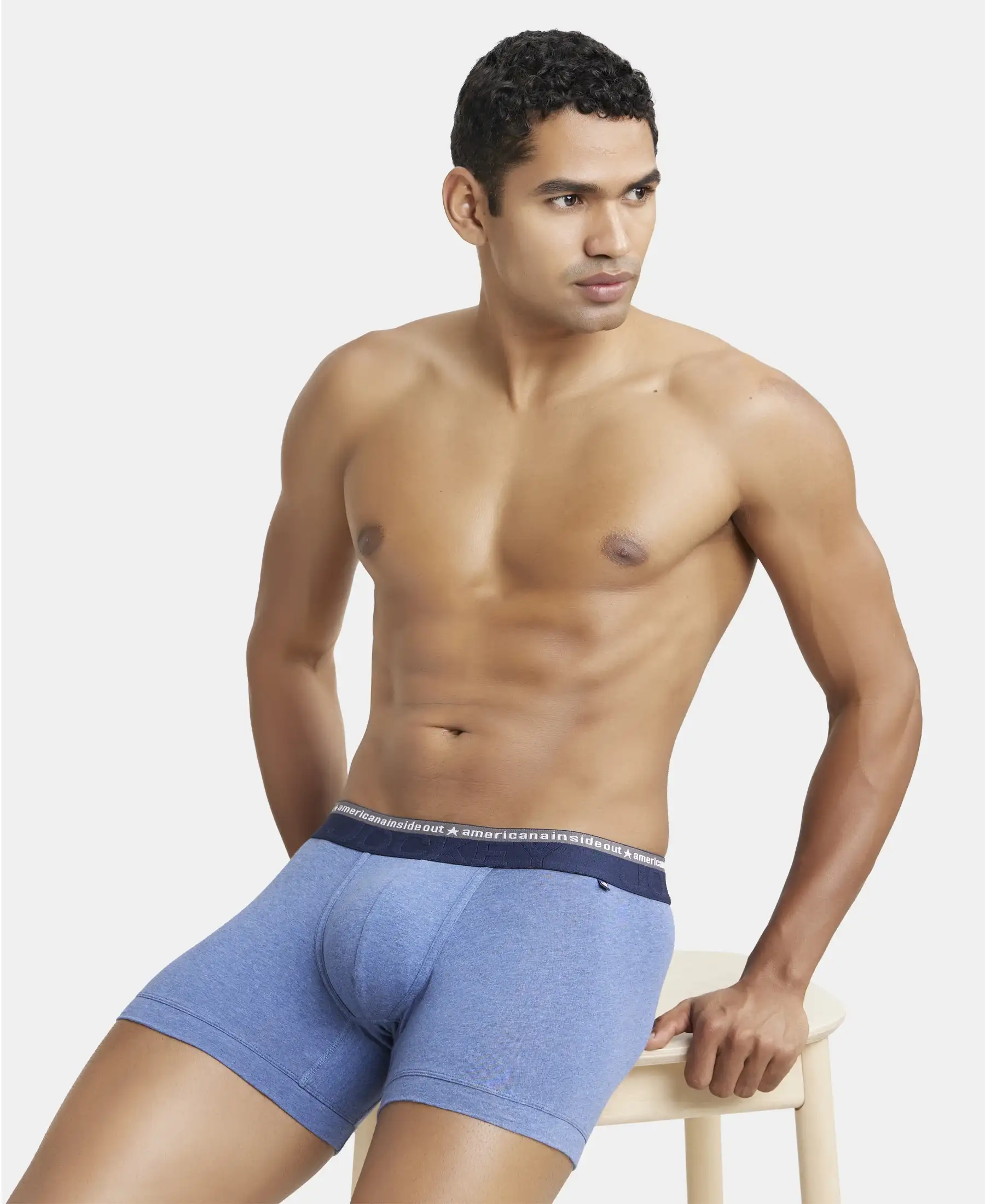 Super Combed Cotton Elastane Stretch Solid Trunk with Ultrasoft Waistband - Light Denim Melange - Image 5