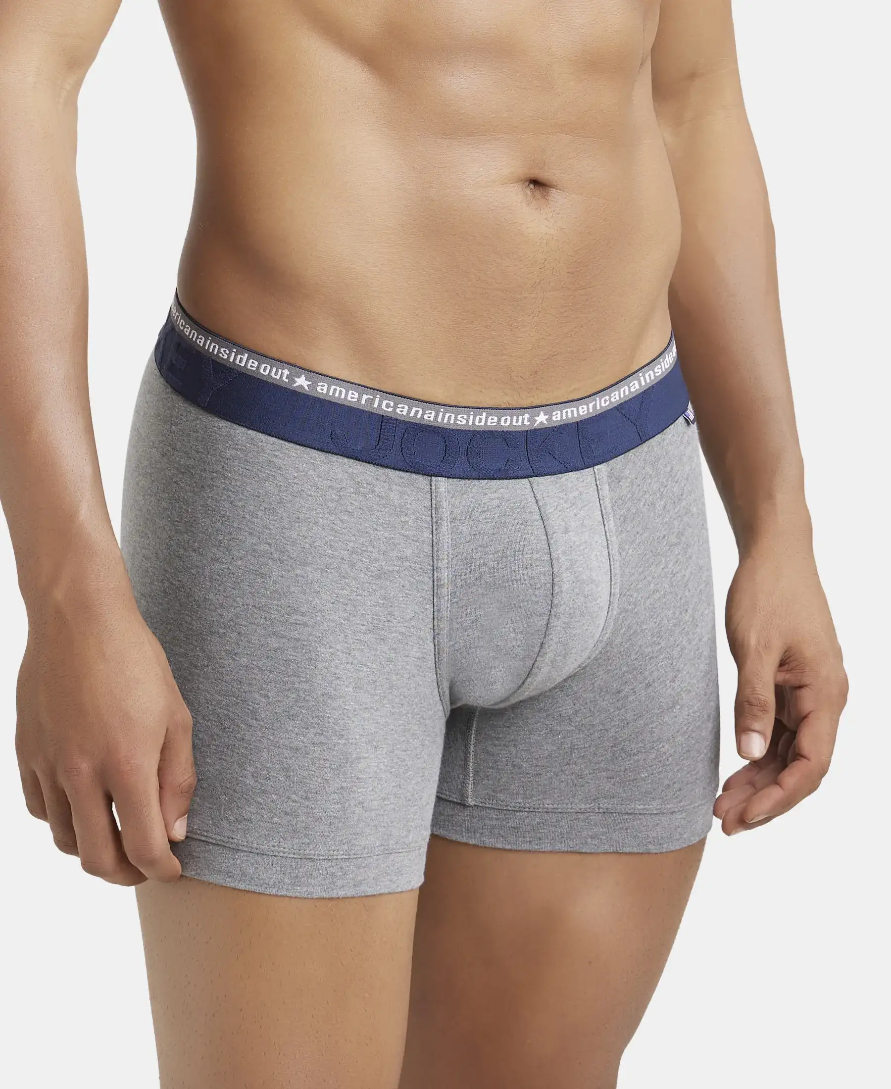 Super Combed Cotton Elastane Stretch Solid Trunk with Ultrasoft Waistband - Mid Grey Melange (Pack of 2) - Image 2