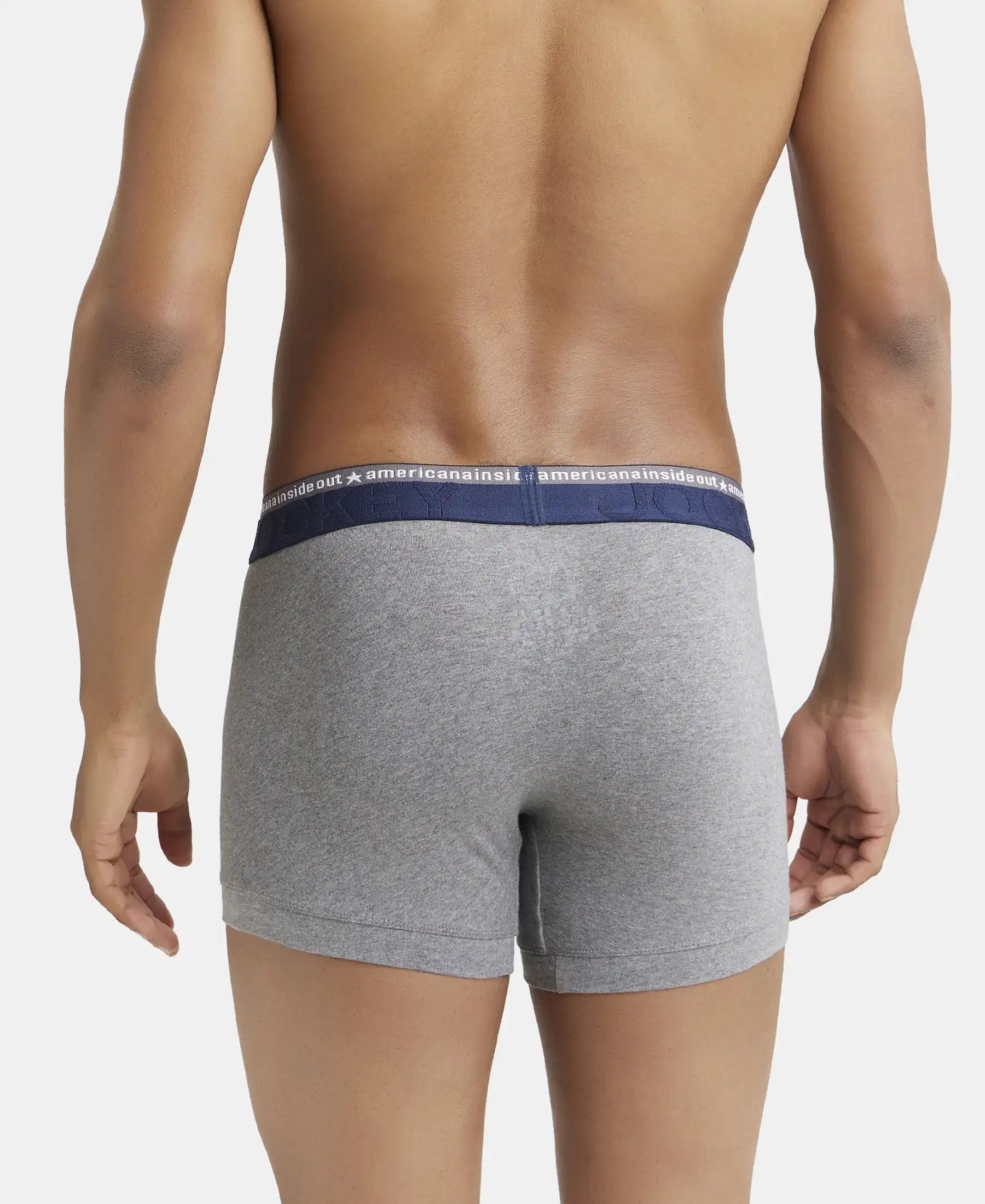 Super Combed Cotton Elastane Stretch Solid Trunk with Ultrasoft Waistband - Mid Grey Melange (Pack of 2) - Image 3