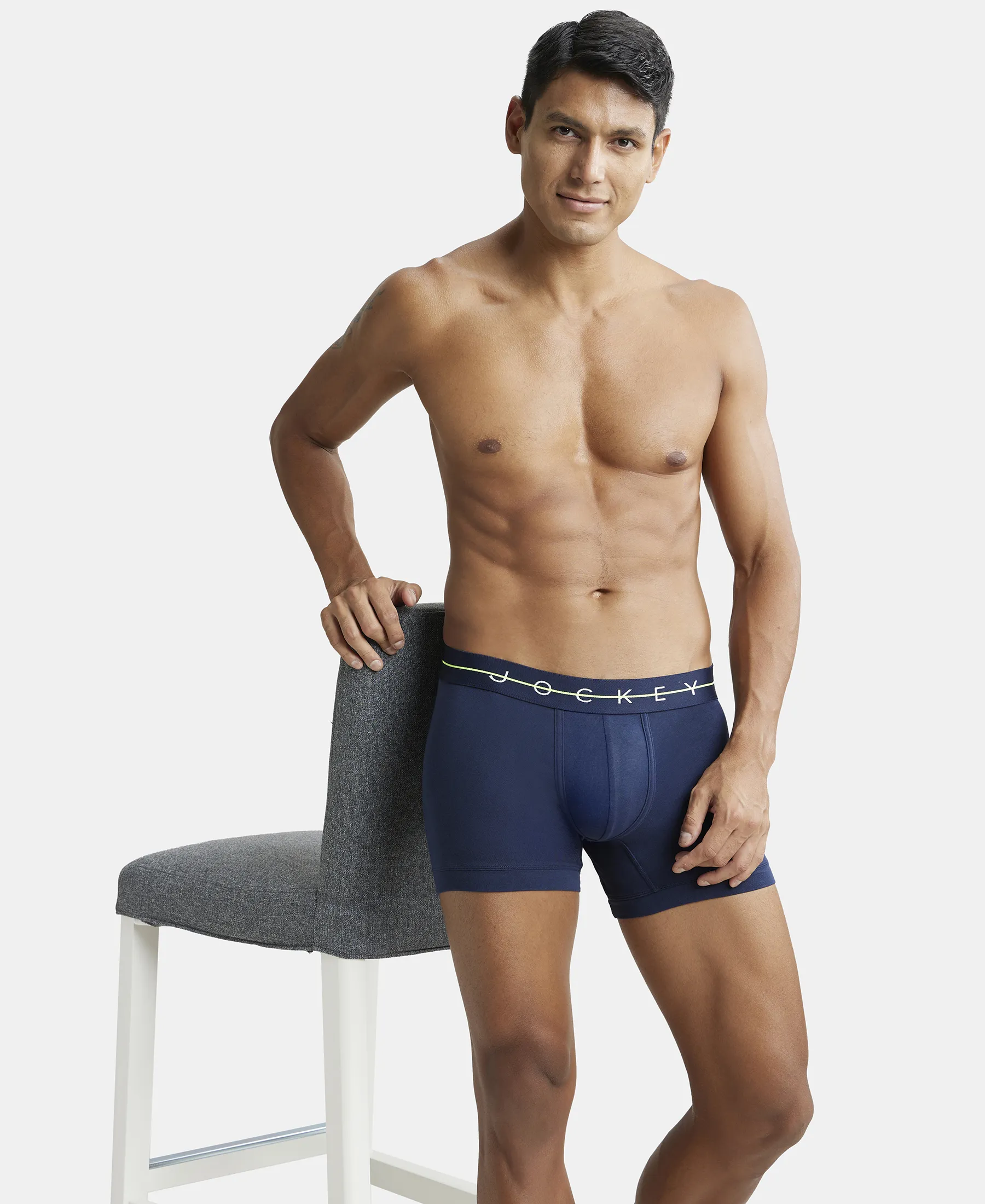 Super Combed Cotton Elastane Stretch Solid Trunk with Ultrasoft Waistband - Navy - Image 5