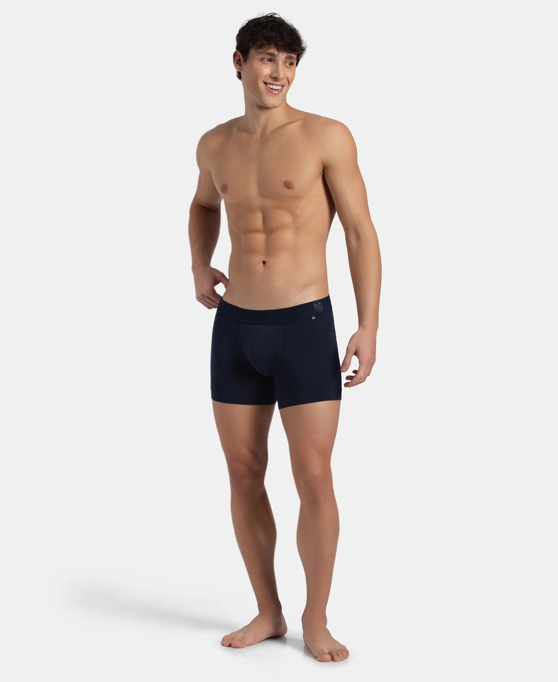 Super Combed Cotton Elastane Stretch Solid Trunk with Ultrasoft Waistband - Navy - Image 4