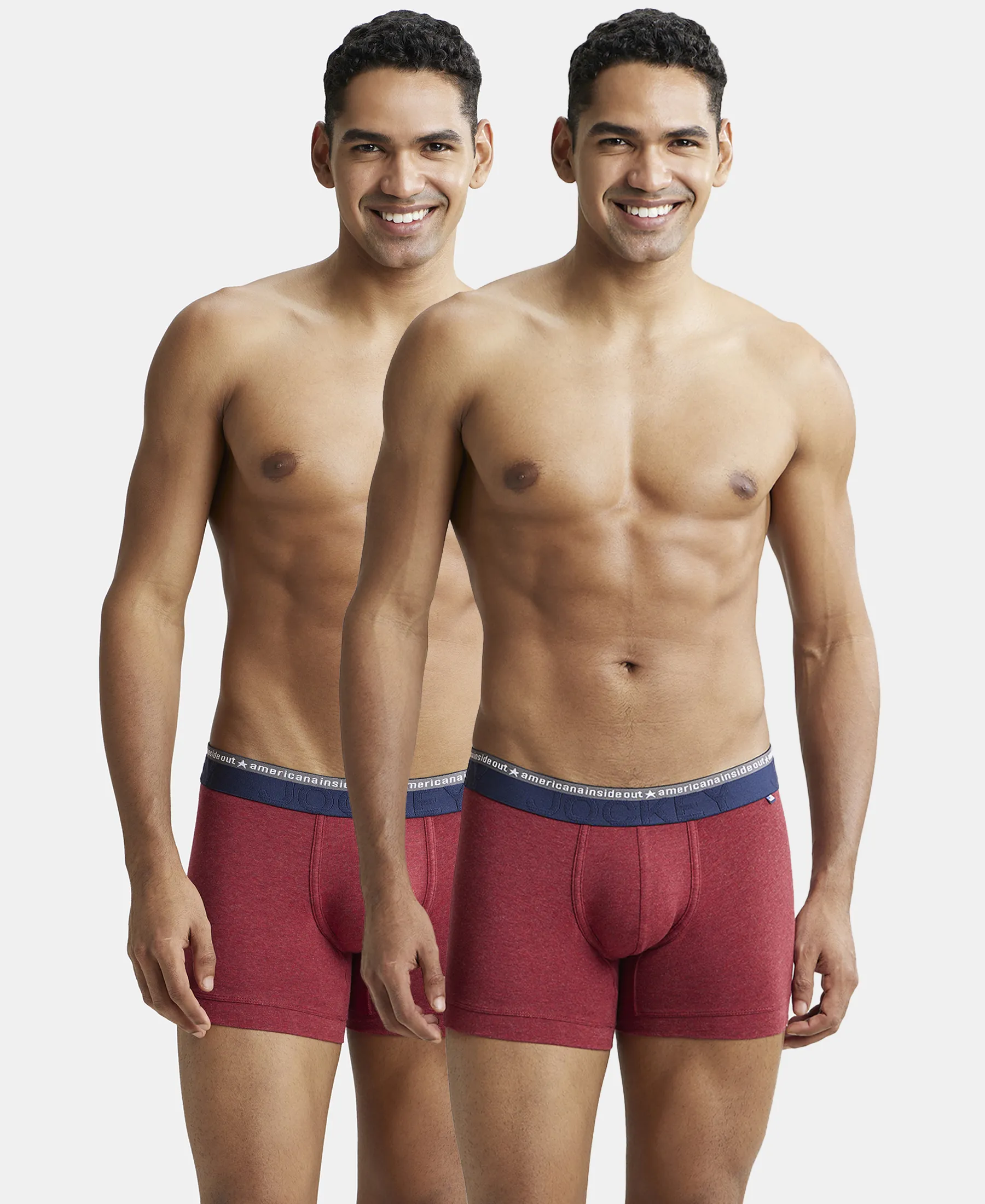 Super Combed Cotton Elastane Stretch Solid Trunk with Ultrasoft Waistband - Red Melange (Pack of 2)