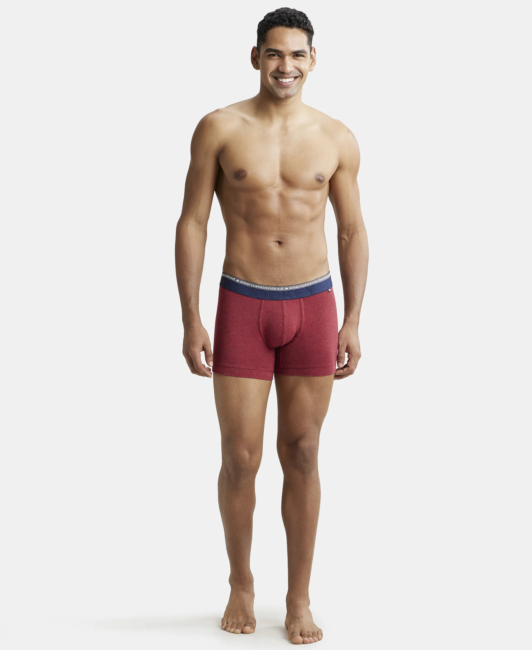 Super Combed Cotton Elastane Stretch Solid Trunk with Ultrasoft Waistband - Red Melange (Pack of 2) - Image 4