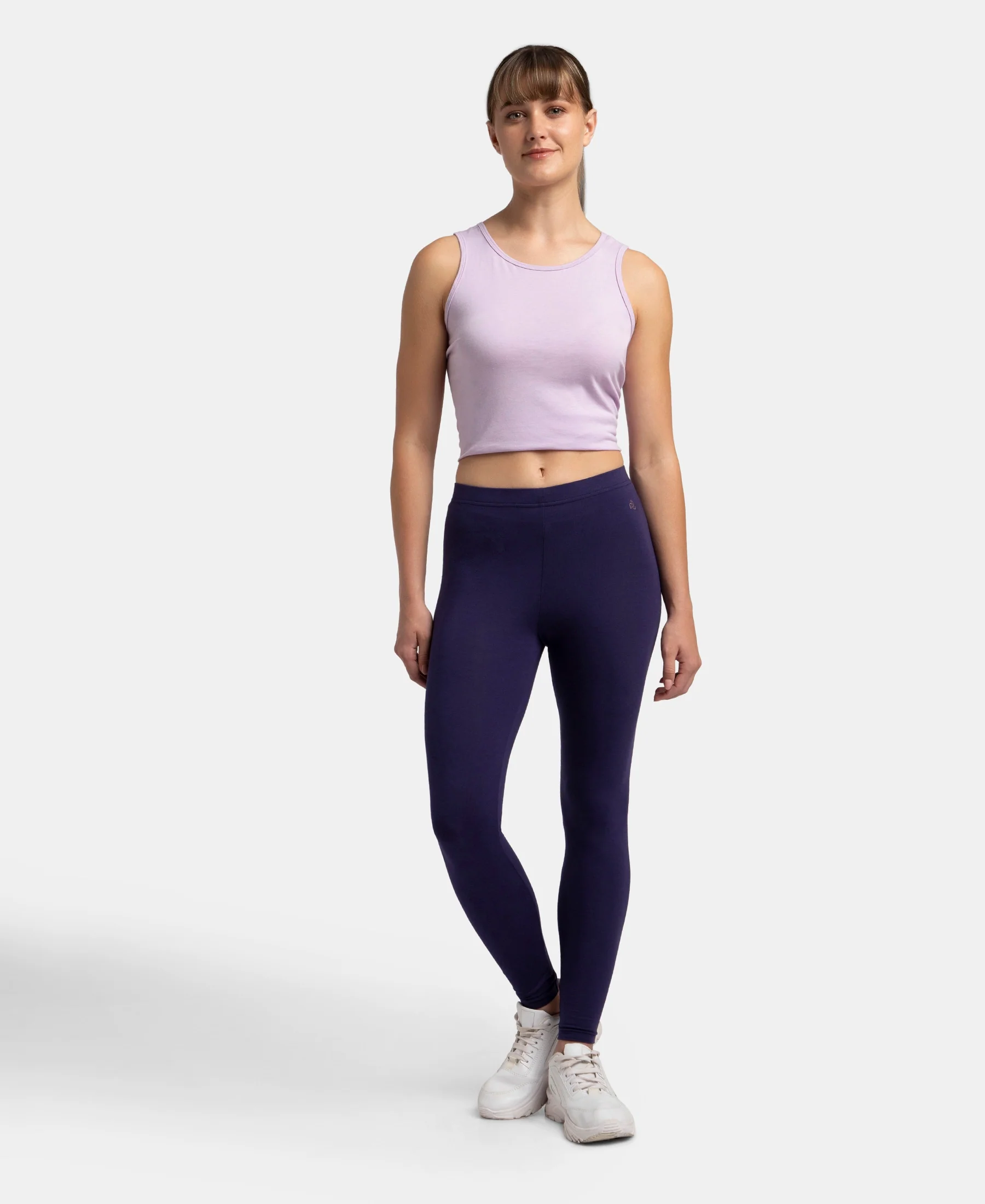 Super Combed Cotton Elastane Stretch Leggings with Ultrasoft Waistband - Blue - Image 4