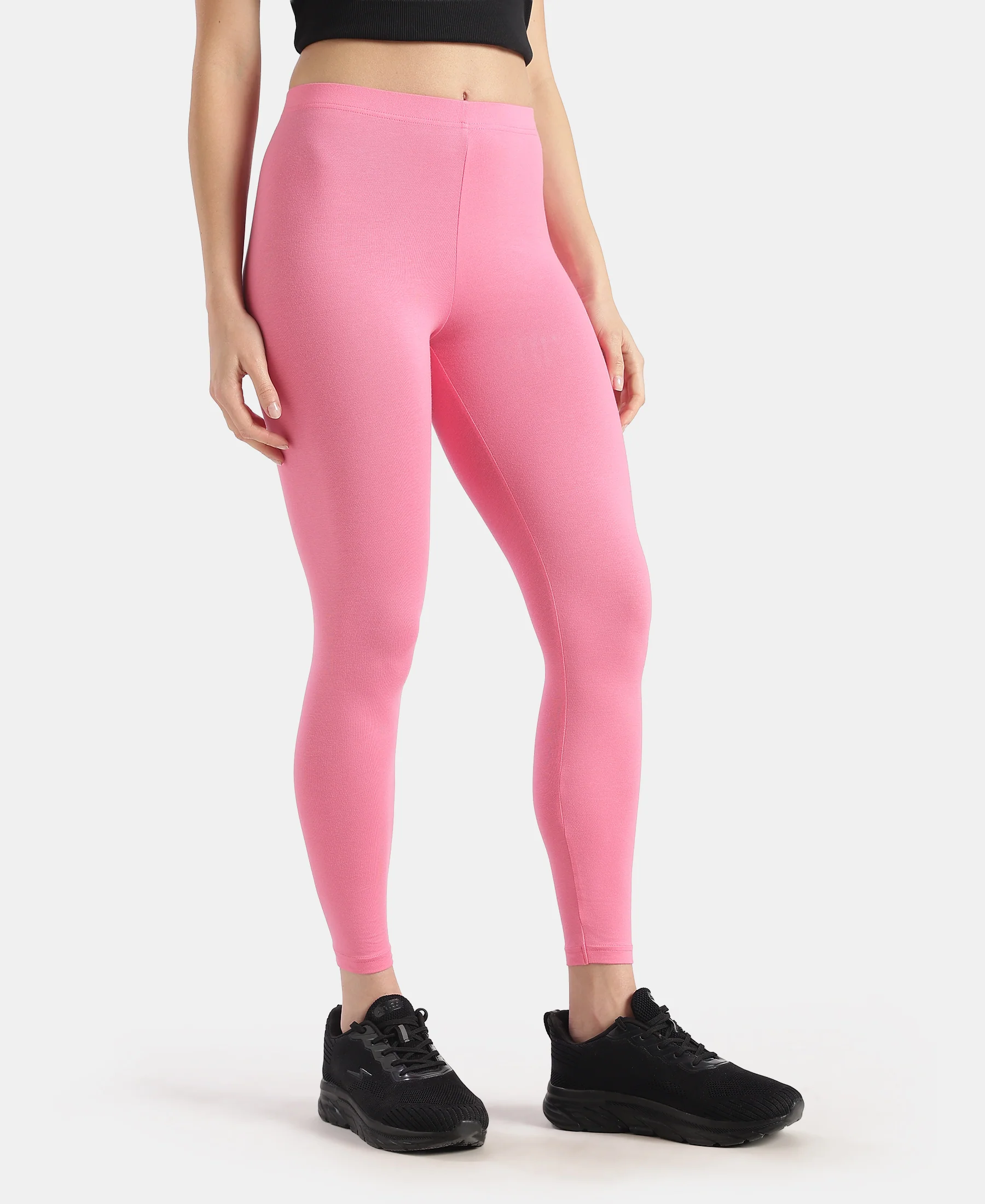 Super Combed Cotton Elastane Stretch Leggings with Ultrasoft Waistband - Pink Carnation - Image 2