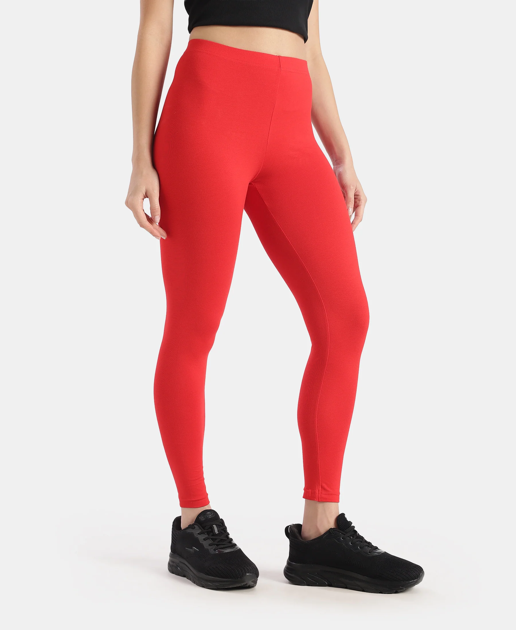 Super Combed Cotton Elastane Stretch Leggings with Ultrasoft Waistband - Rio Red - Image 2