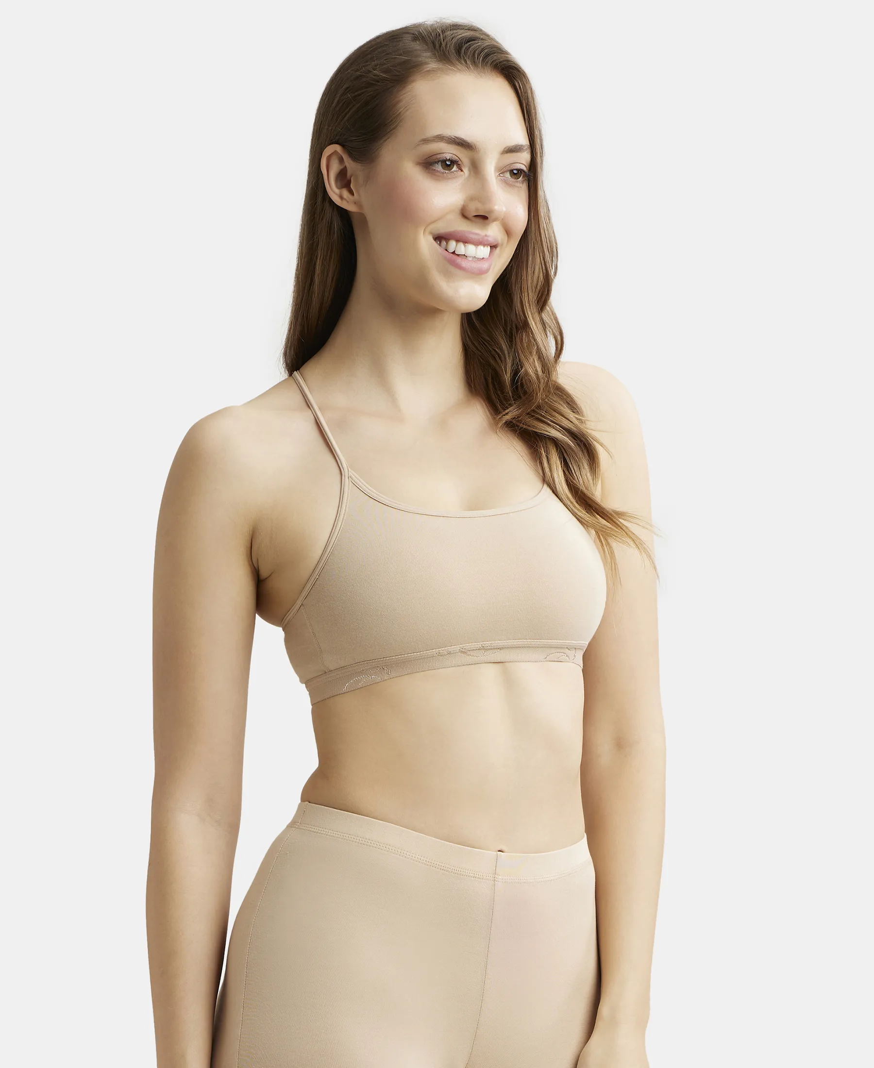 Super Combed Cotton Elastane Stretch Multiway Styled Crop Top With Adjustable Straps and StayFresh Treatment - Light Skin - Image 2
