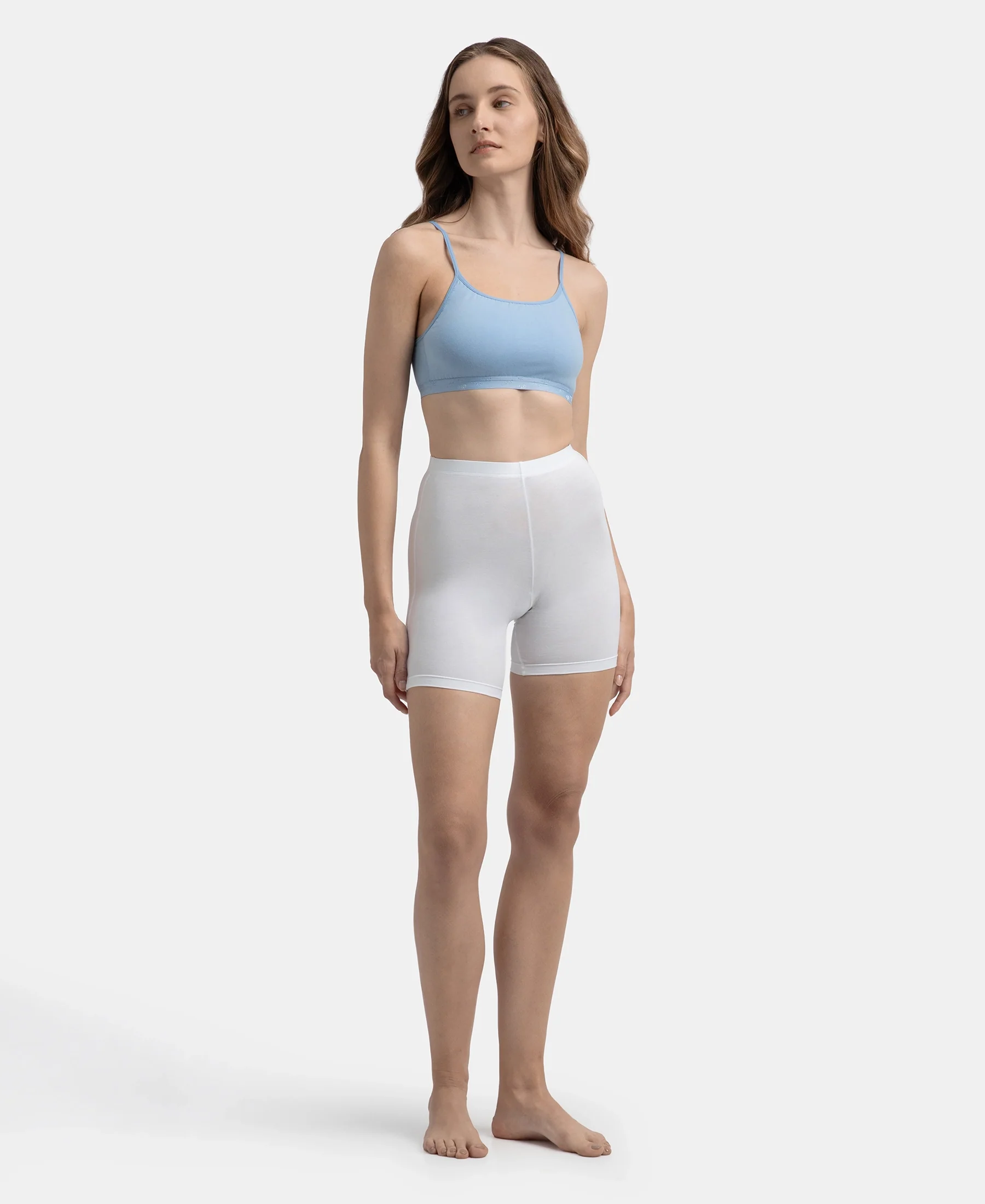 Super Combed Cotton Elastane Stretch Multiway Styled Crop Top With Adjustable Straps and StayFresh Treatment - Soft Chambray - Image 4