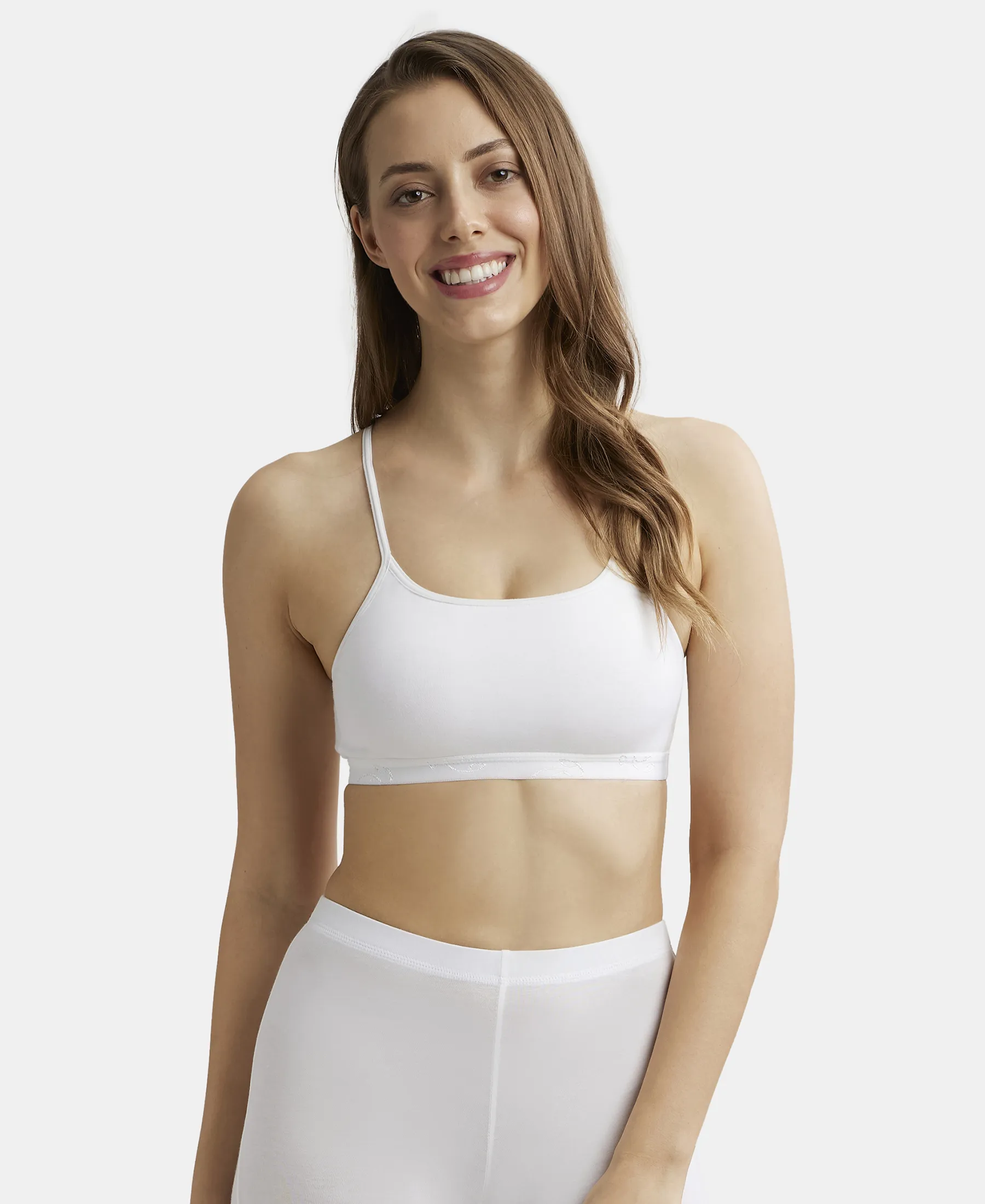 Super Combed Cotton Elastane Stretch Multiway Styled Crop Top With Adjustable Straps and StayFresh Treatment - White