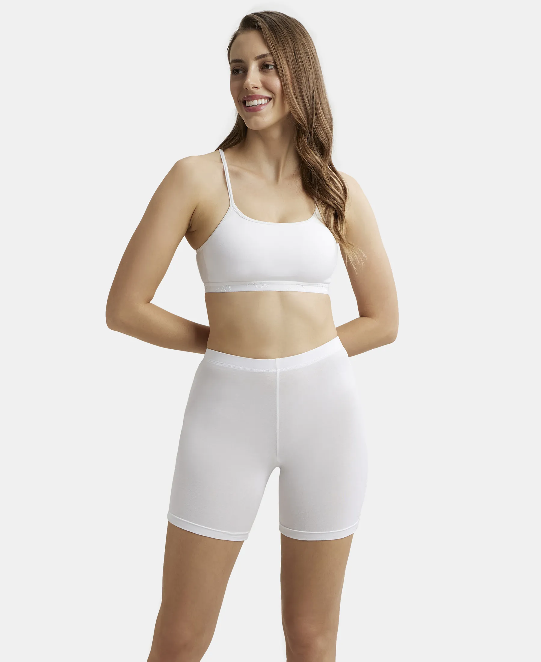 Super Combed Cotton Elastane Stretch Multiway Styled Crop Top With Adjustable Straps and StayFresh Treatment - White - Image 6