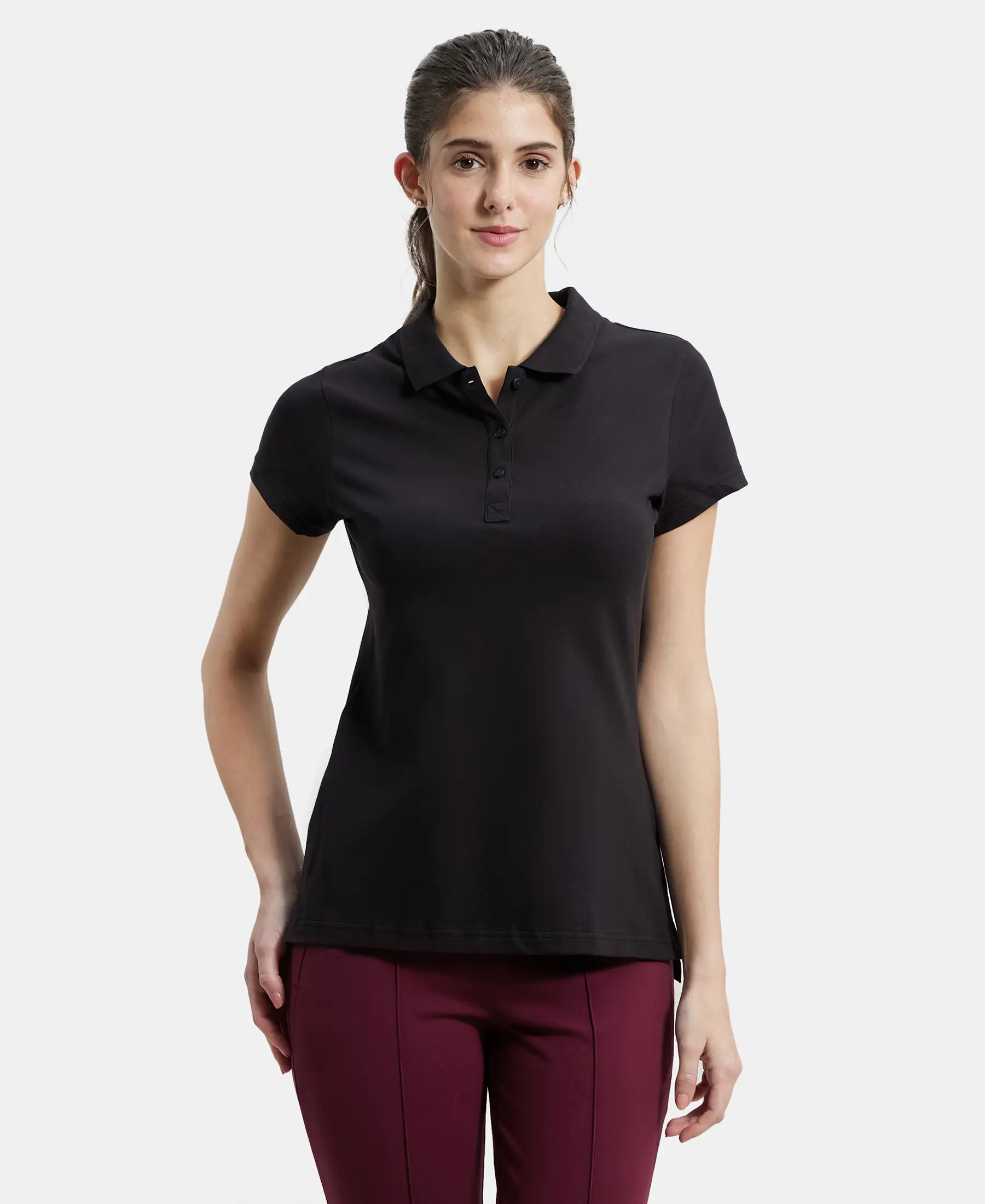 Super Combed Cotton Elastane Stretch Pique Fabric Regular Fit Printed Half Sleeve Polo T-Shirt - Black