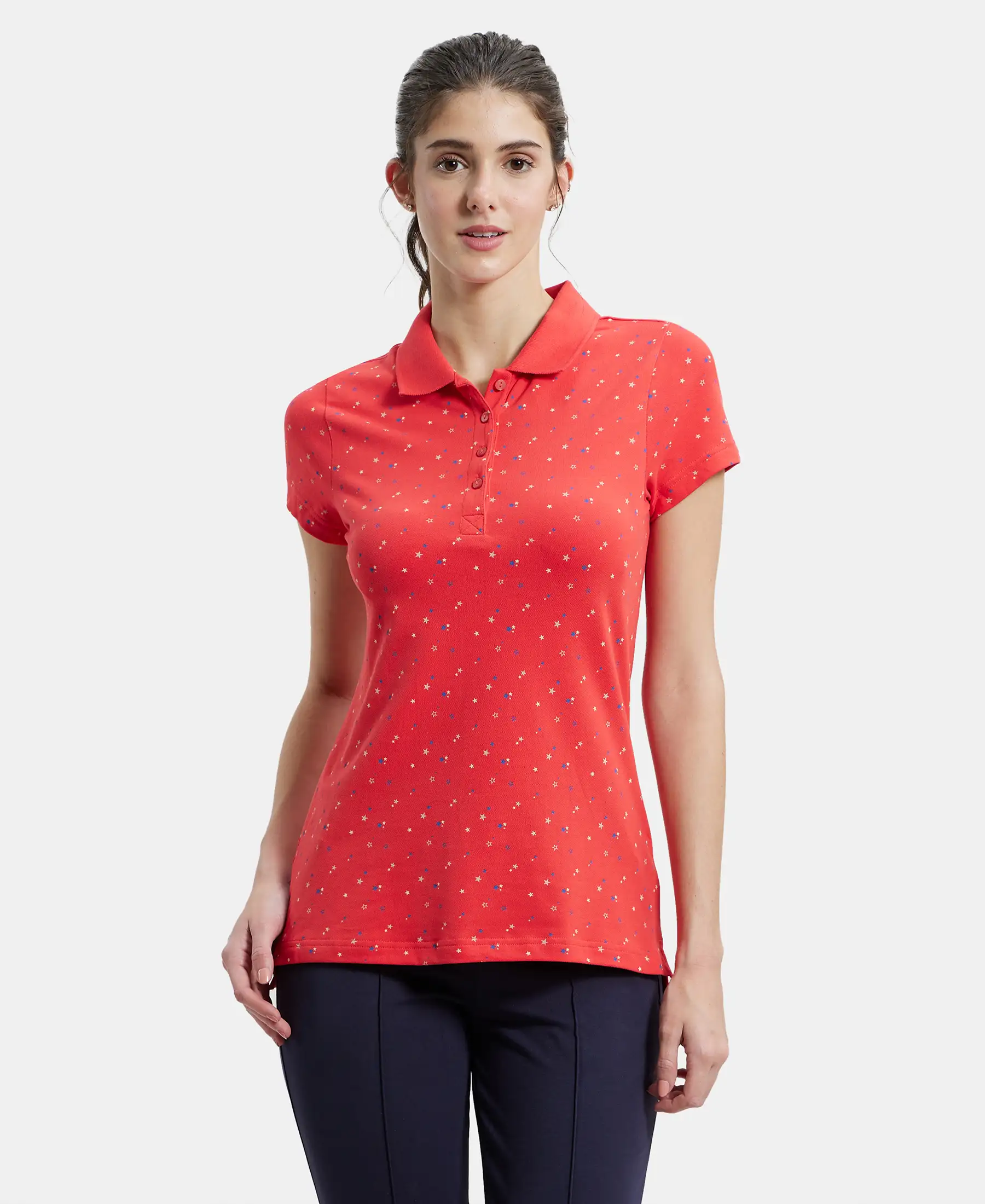 Super Combed Cotton Elastane Stretch Pique Fabric Regular Fit Printed Half Sleeve Polo T-Shirt - Hibiscus Assorted Prints