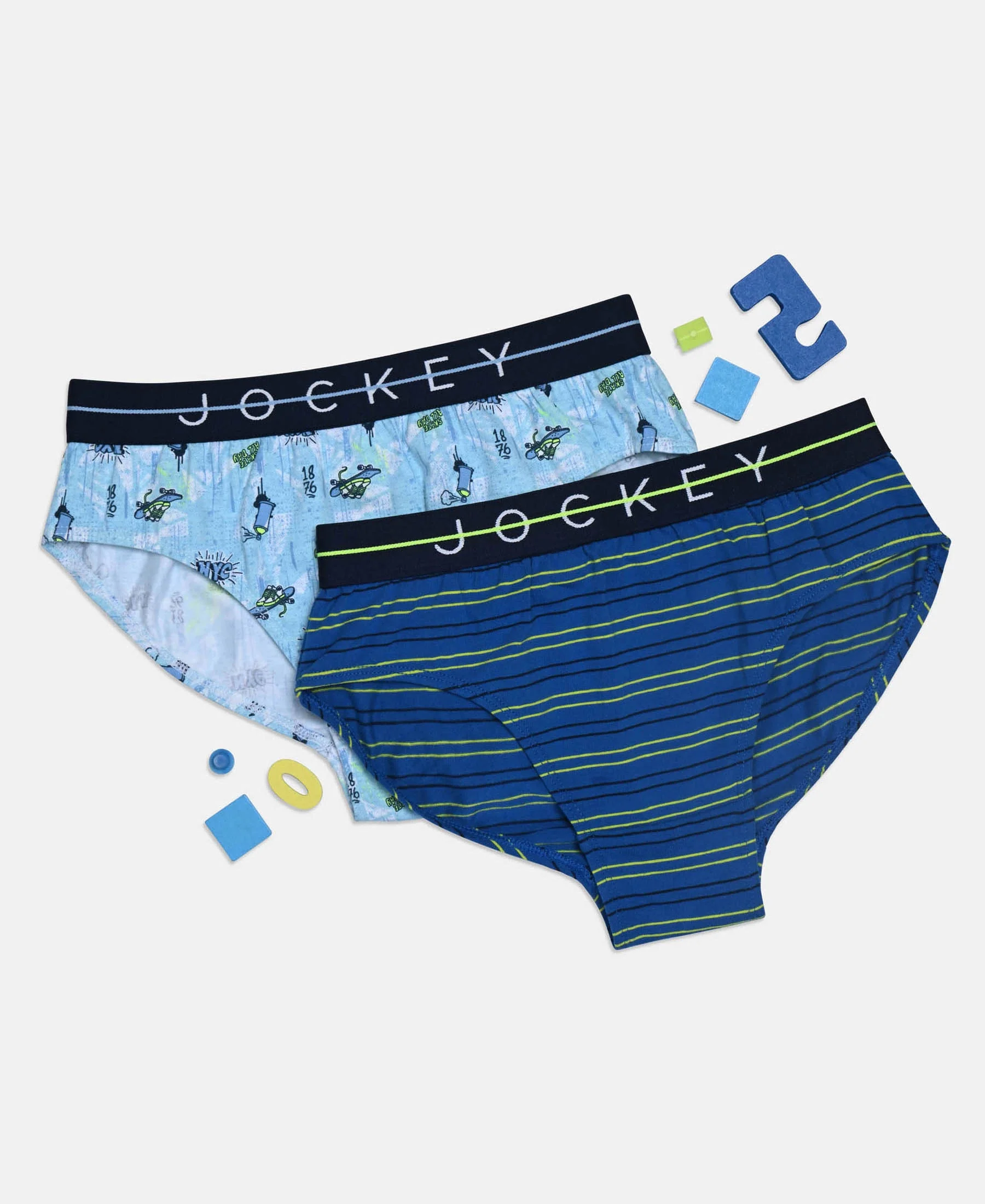 Super Combed Cotton Elastane Stretch Printed Brief with Ultrasoft Waistband - Ensign Blue & White (Pack of 2) - Image 5