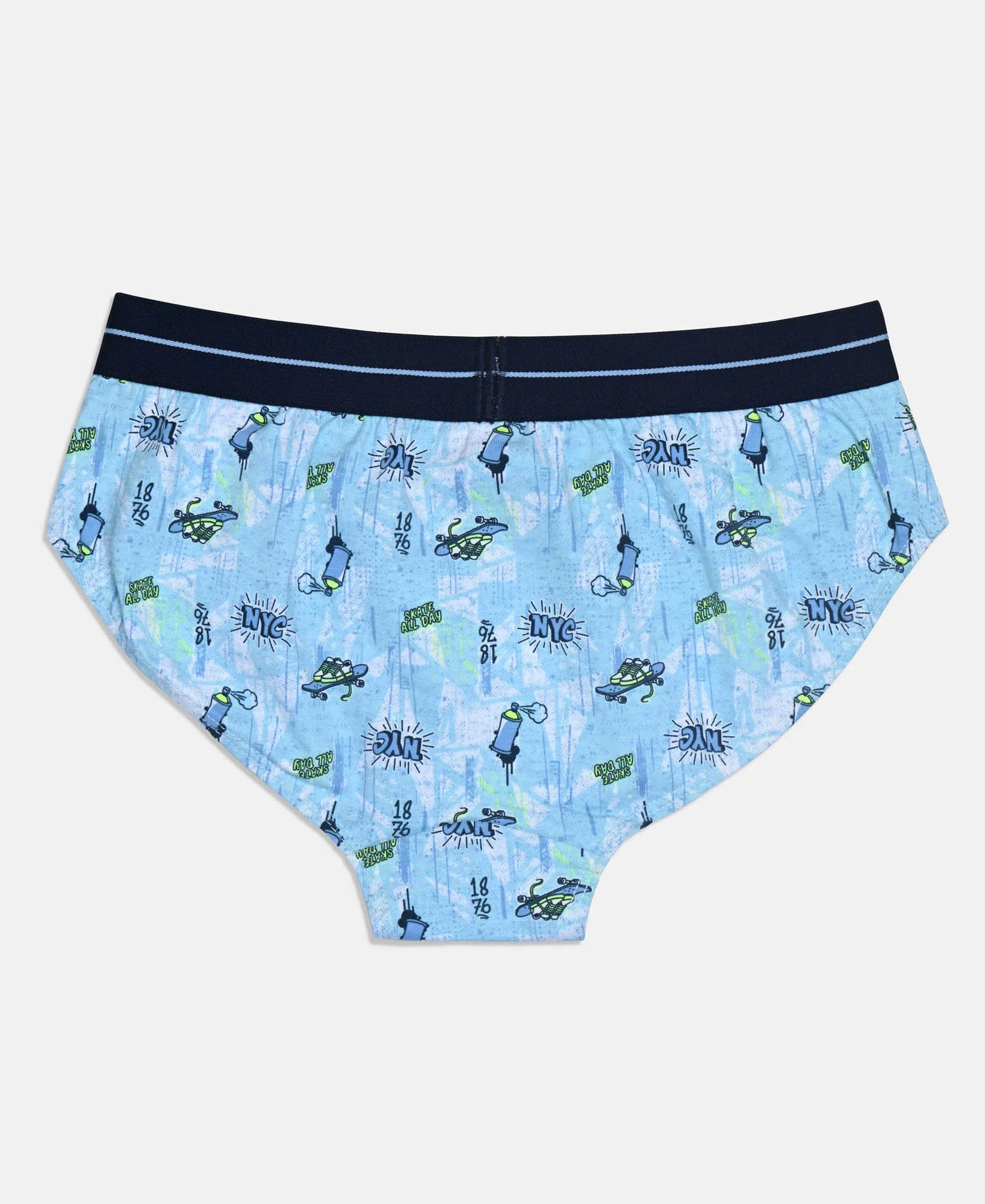 Super Combed Cotton Elastane Stretch Printed Brief with Ultrasoft Waistband - Ensign Blue & White (Pack of 2) - Image 7