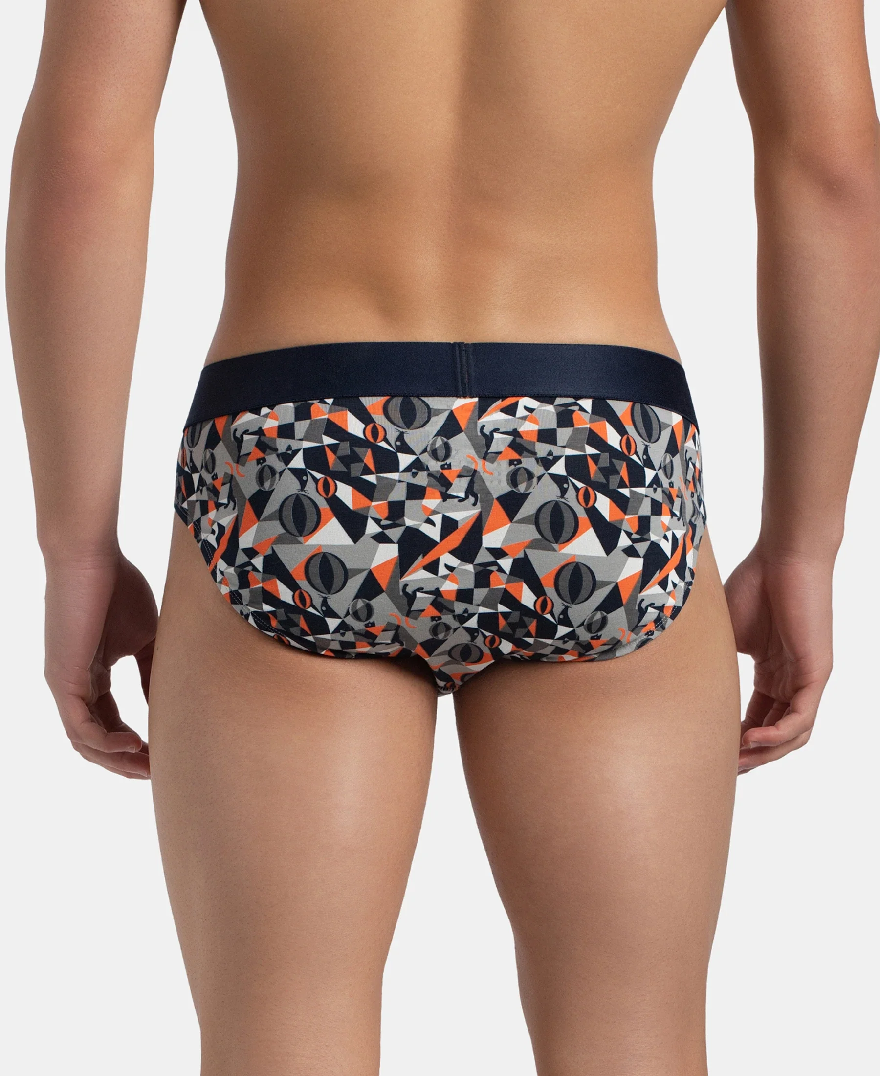 Super Combed Cotton Elastane Stretch Printed Brief with Ultrasoft Waistband - Navy Nasturtium - Image 3