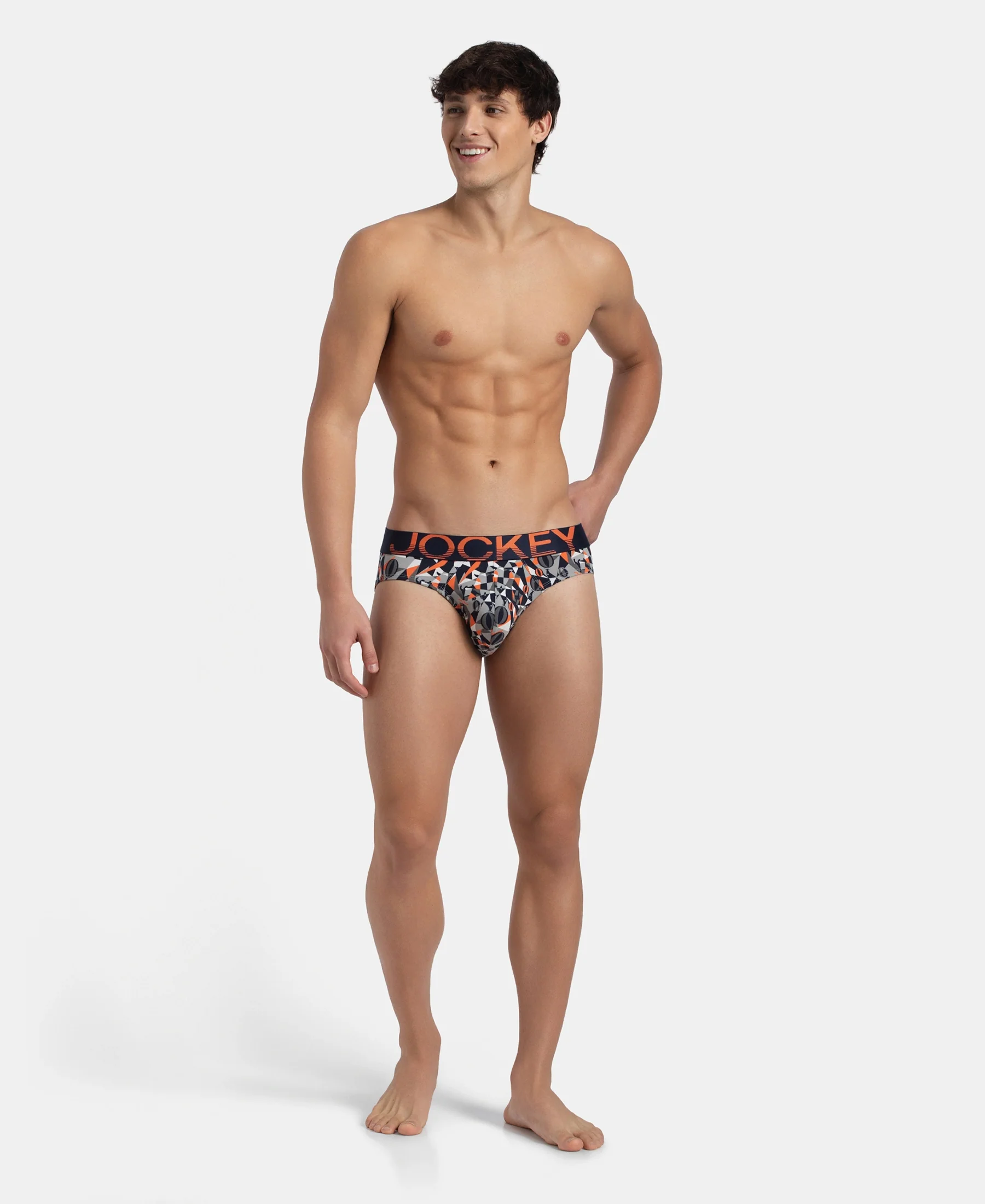 Super Combed Cotton Elastane Stretch Printed Brief with Ultrasoft Waistband - Navy Nasturtium - Image 4