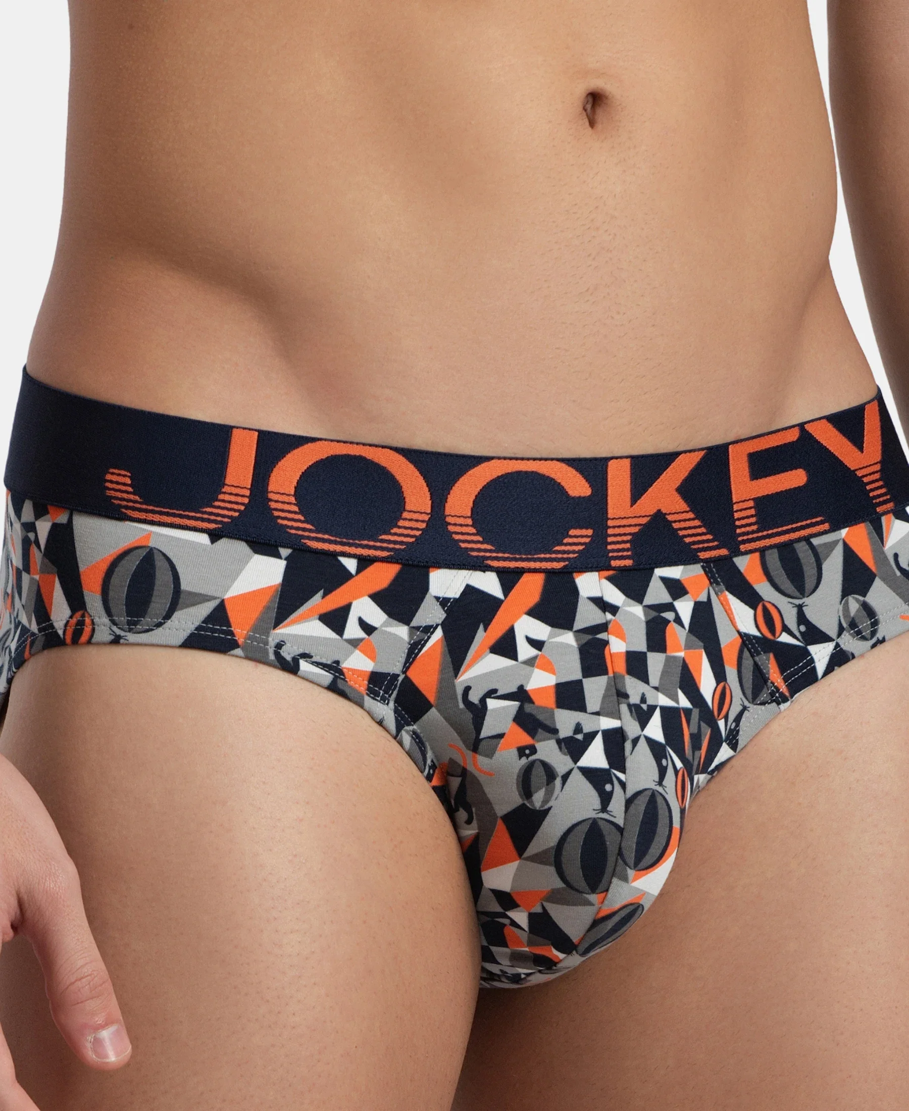 Super Combed Cotton Elastane Stretch Printed Brief with Ultrasoft Waistband - Navy Nasturtium - Image 7