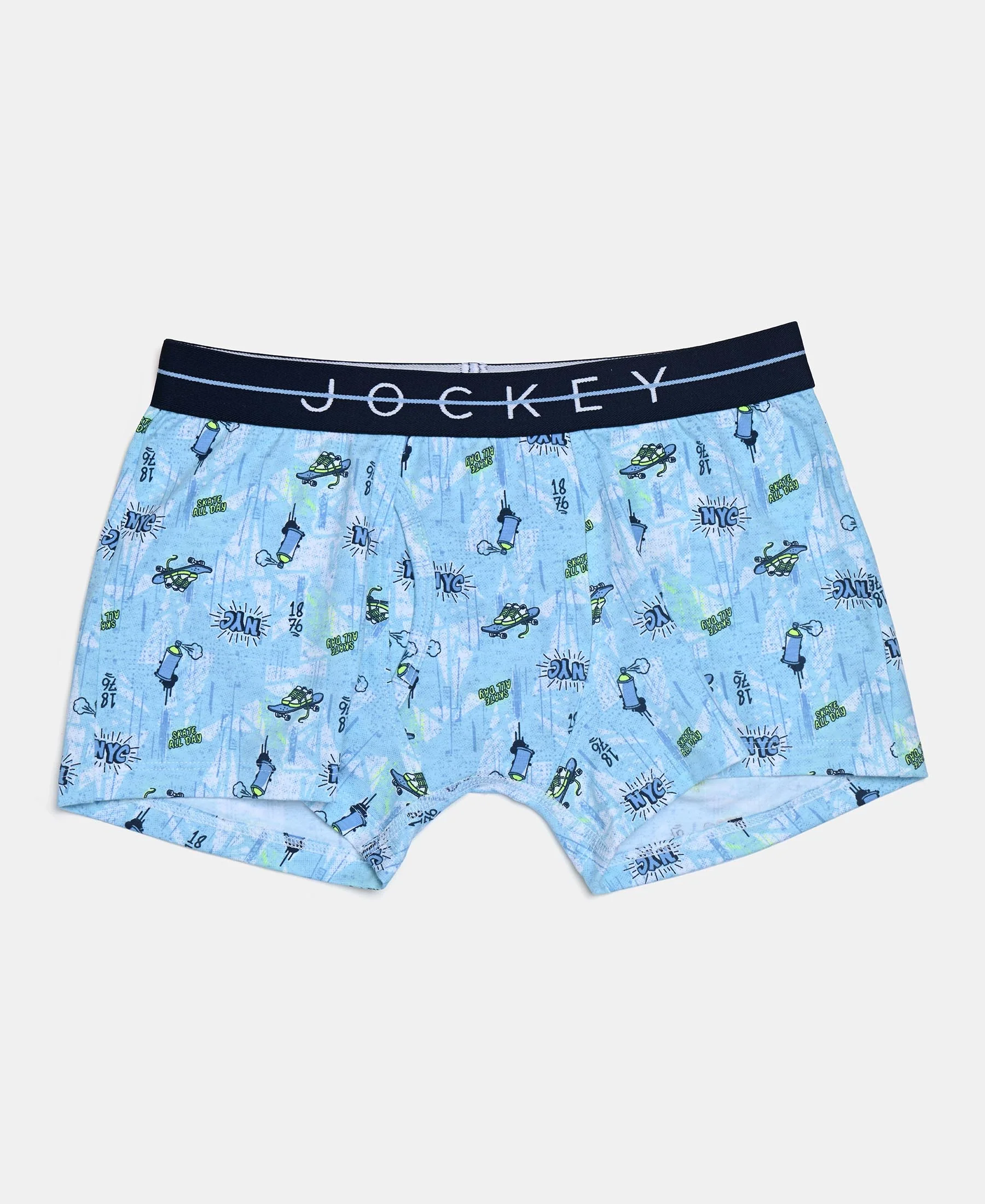 Super Combed Cotton Elastane Stretch Printed Trunk with Front Open Fly and Ultrasoft Waistband - Ensign Blue & White (Pack of 2) - Image 2