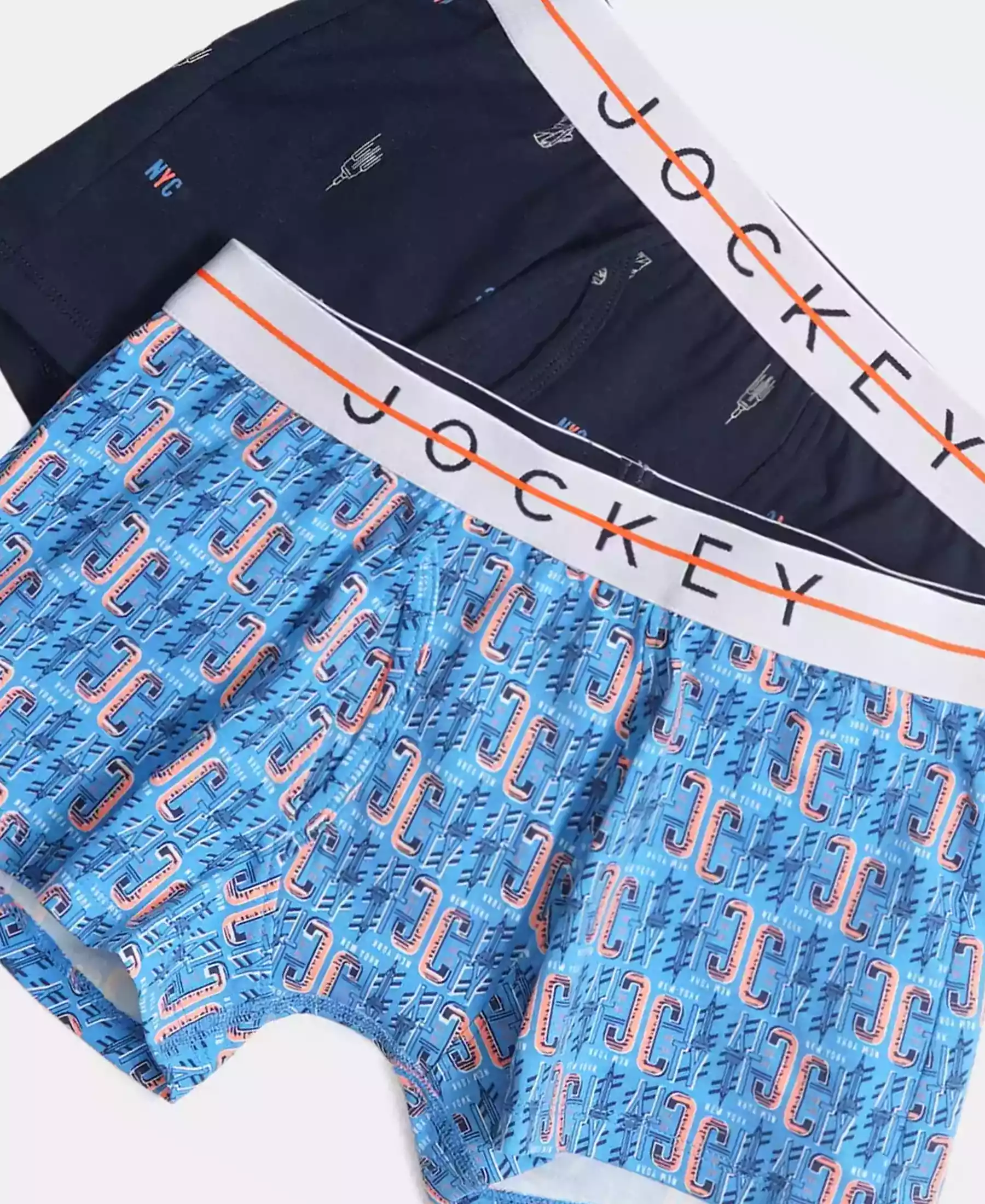 Super Combed Cotton Elastane Stretch Printed Trunk with Front Open Fly and Ultrasoft Waistband - Navy - Malibu Blue (Pack of 2) - Image 4