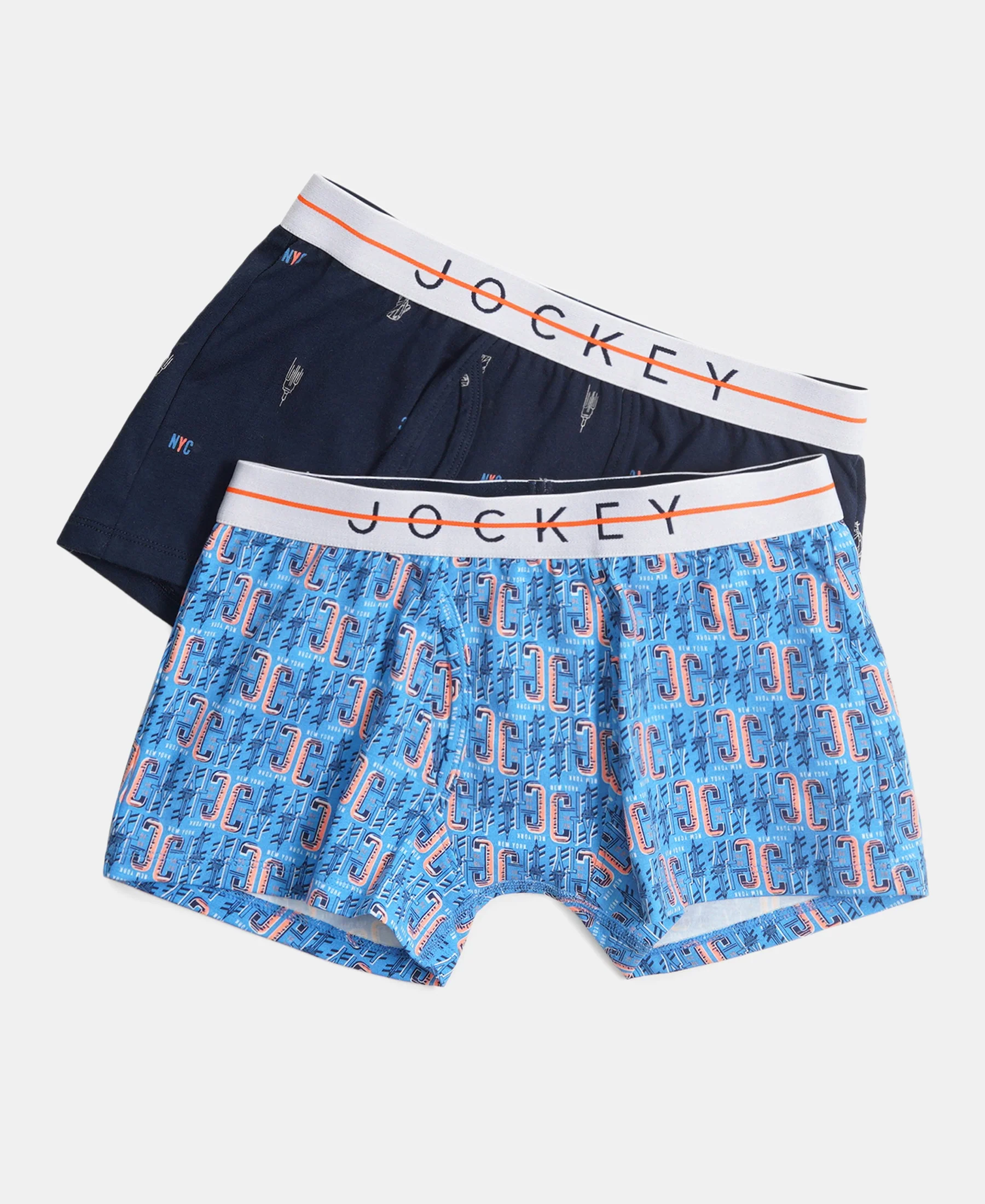 Super Combed Cotton Elastane Stretch Printed Trunk with Front Open Fly and Ultrasoft Waistband - Navy - Malibu Blue (Pack of 2) - Image 5
