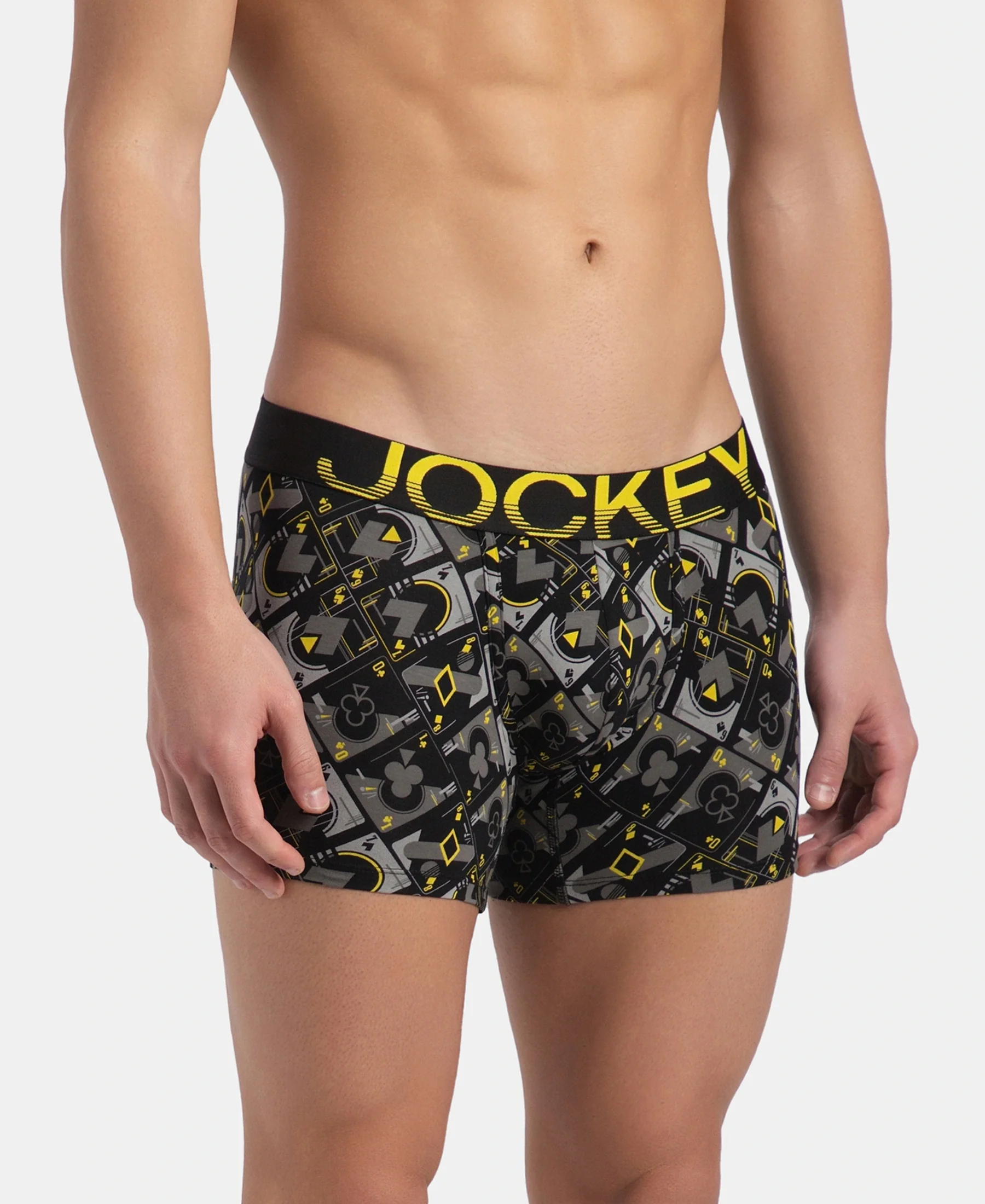 Super Combed Cotton Elastane Stretch Printed Trunk with Ultrasoft Waistband - Black Empire Yellow - Image 2