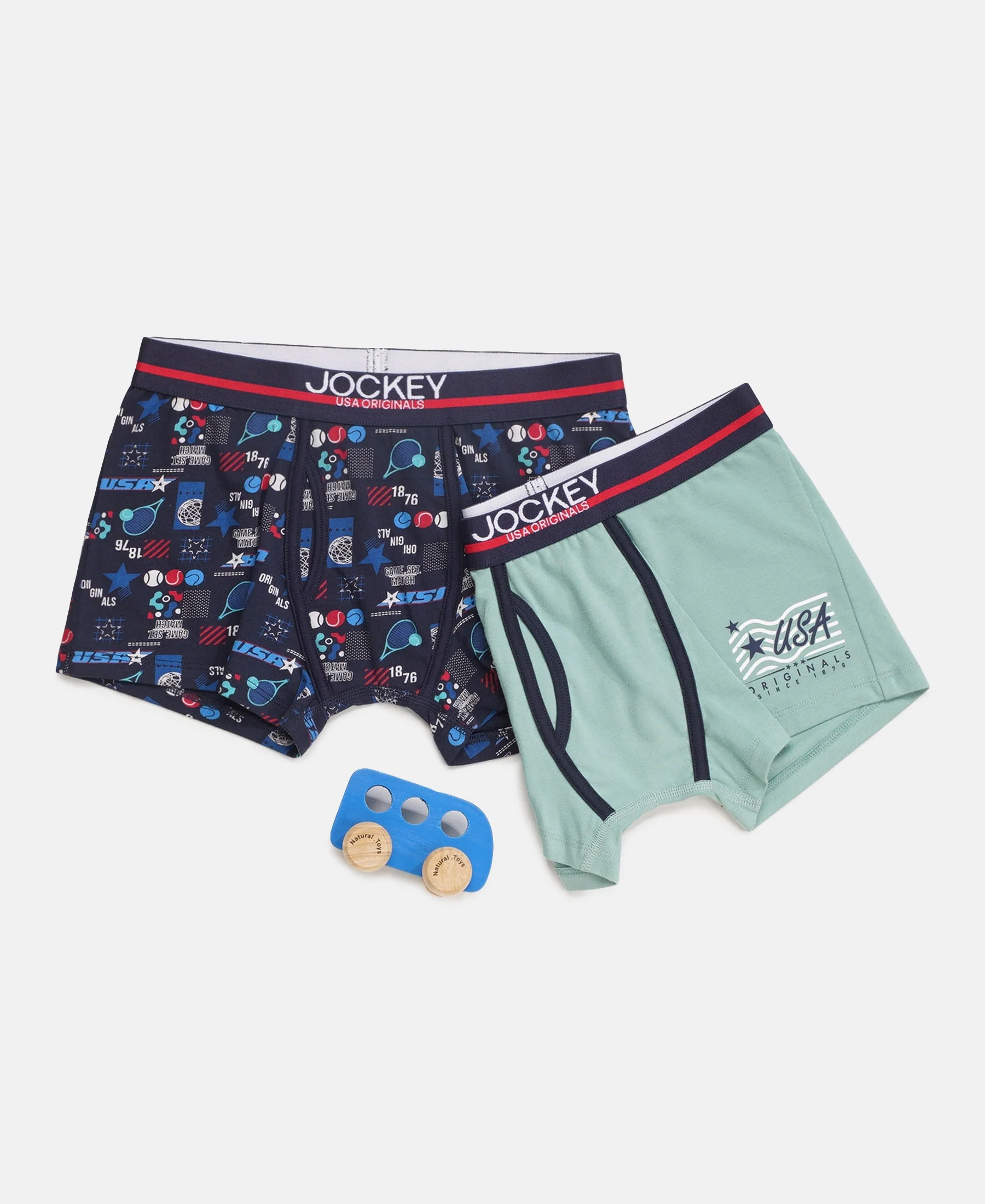 Super Combed Cotton Elastane Stretch Printed Trunk with Ultrasoft Waistband - Navy & Feldspar (Pack of 2) - Image 5
