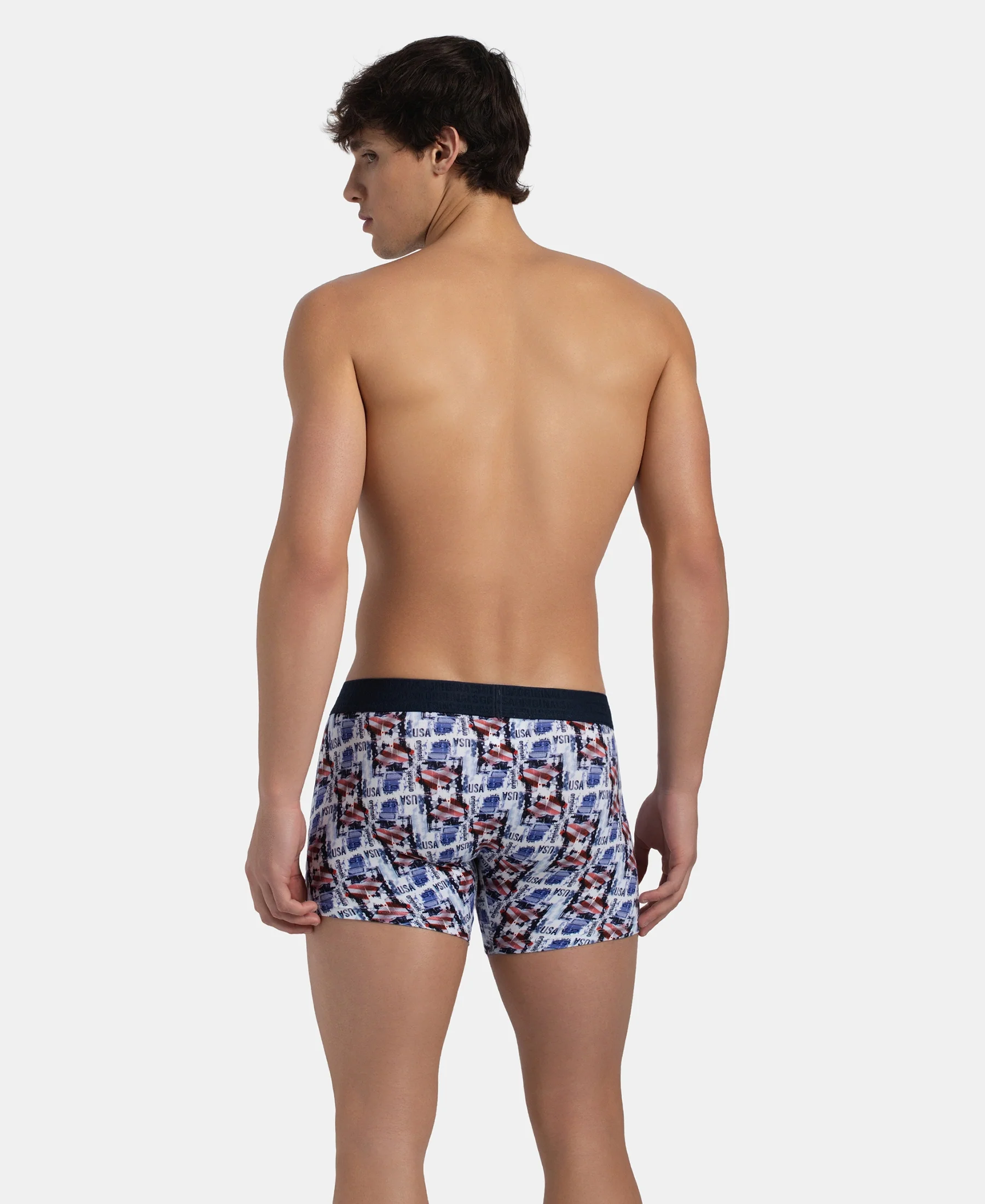 Super Combed Cotton Elastane Stretch Printed Trunk with Ultrasoft Waistband - White & Navy - Image 6