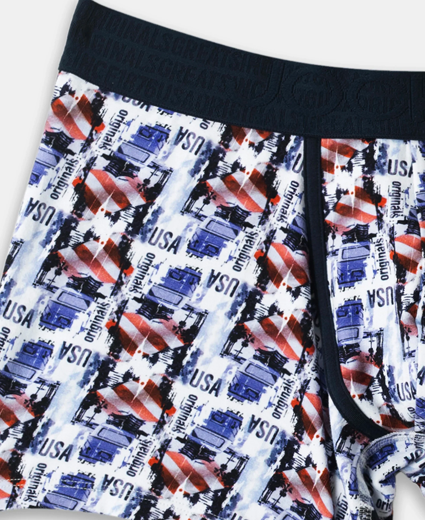 Super Combed Cotton Elastane Stretch Printed Trunk with Ultrasoft Waistband - White & Navy - Image 8