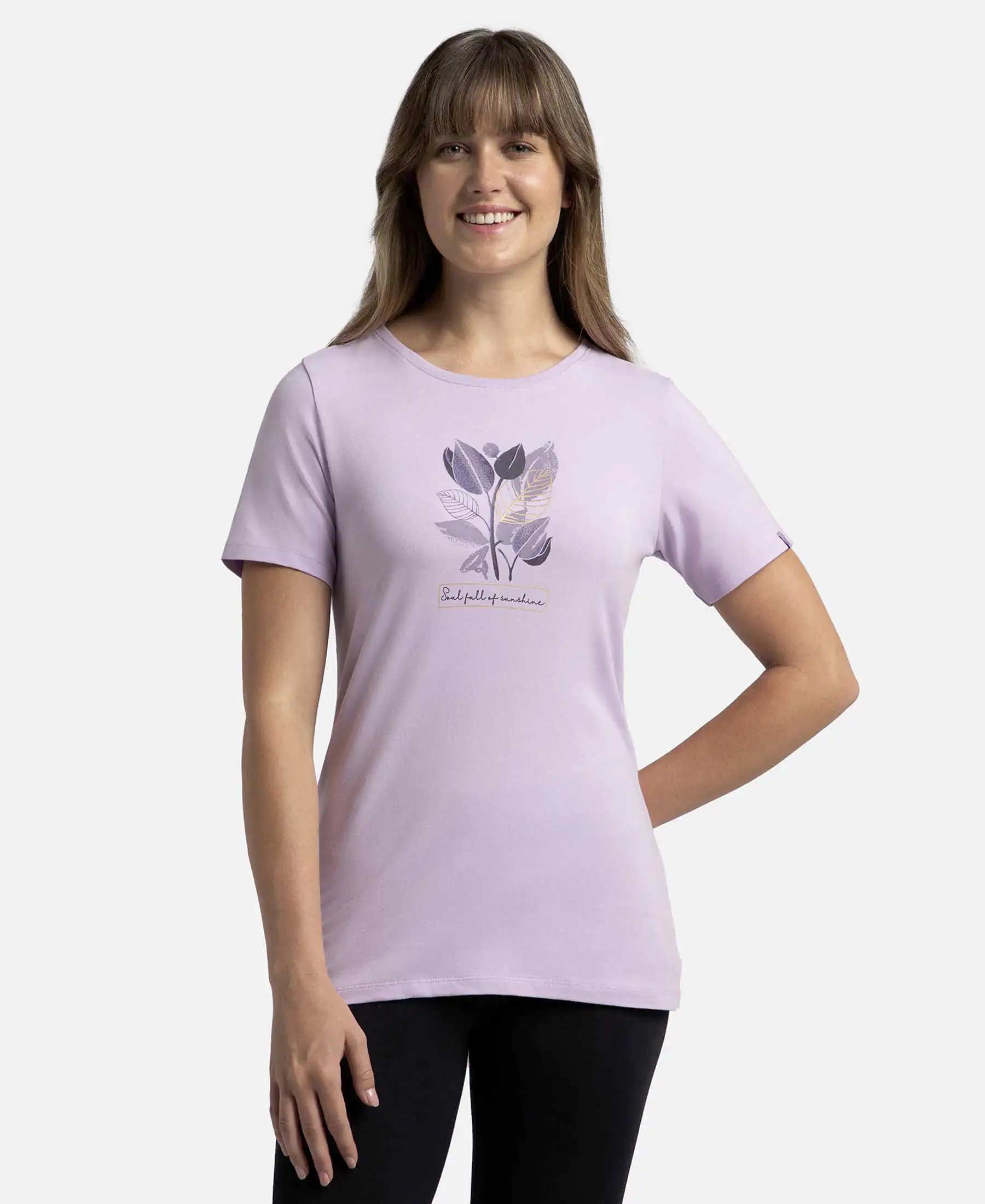 Super Combed Cotton Elastane Stretch Regular Fit Graphic Printed Round Neck Half Sleeve T-Shirt - Orchid Bloom