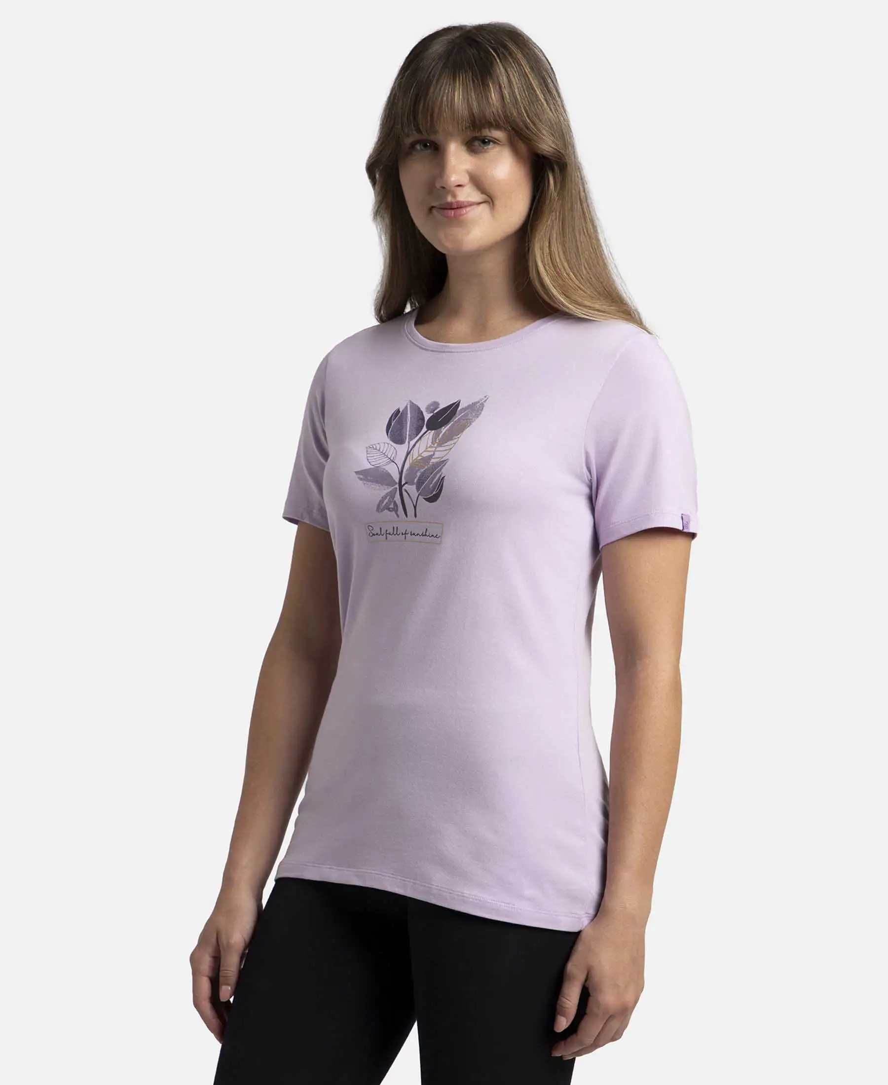 Super Combed Cotton Elastane Stretch Regular Fit Graphic Printed Round Neck Half Sleeve T-Shirt - Orchid Bloom - Image 2