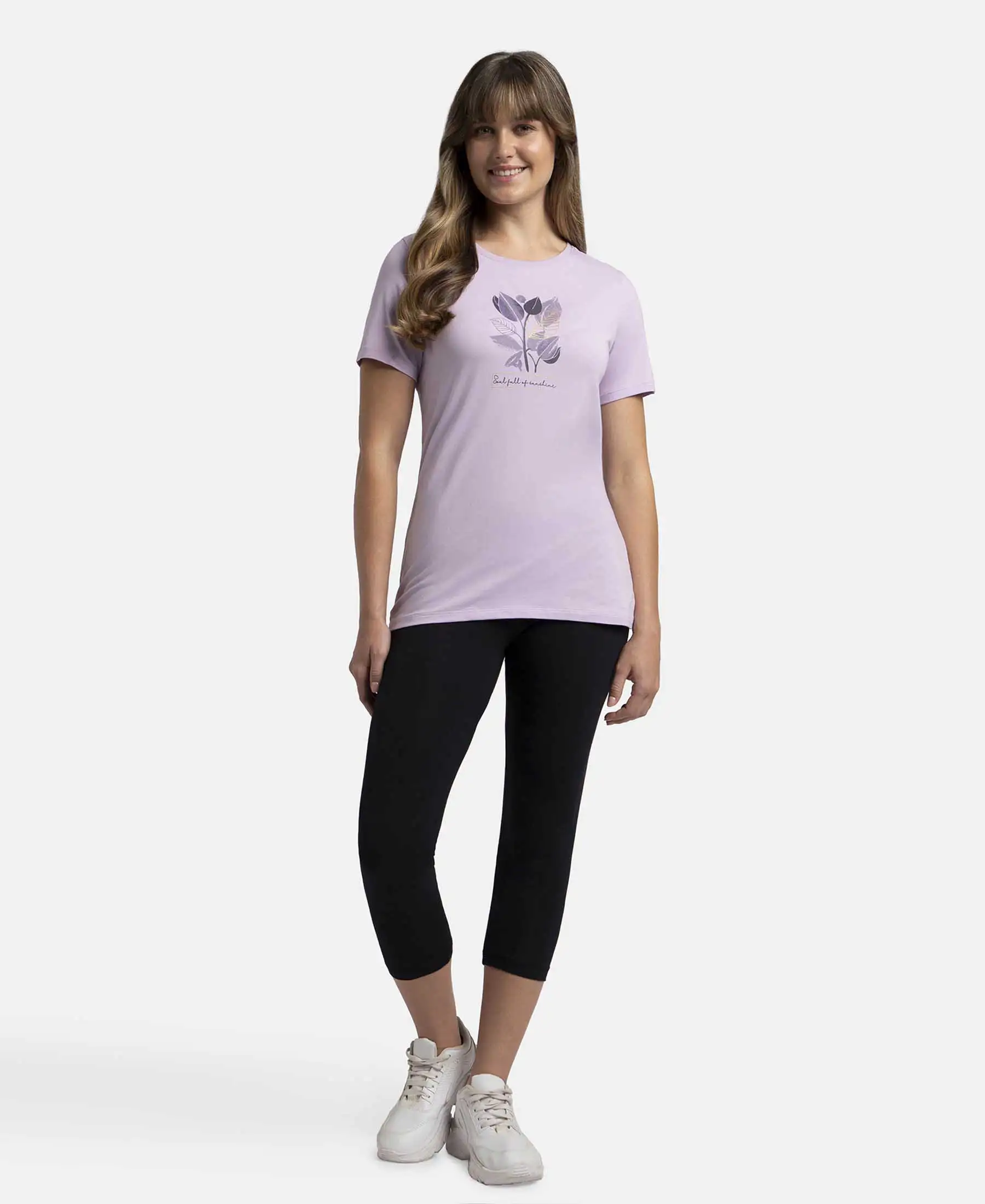 Super Combed Cotton Elastane Stretch Regular Fit Graphic Printed Round Neck Half Sleeve T-Shirt - Orchid Bloom - Image 4
