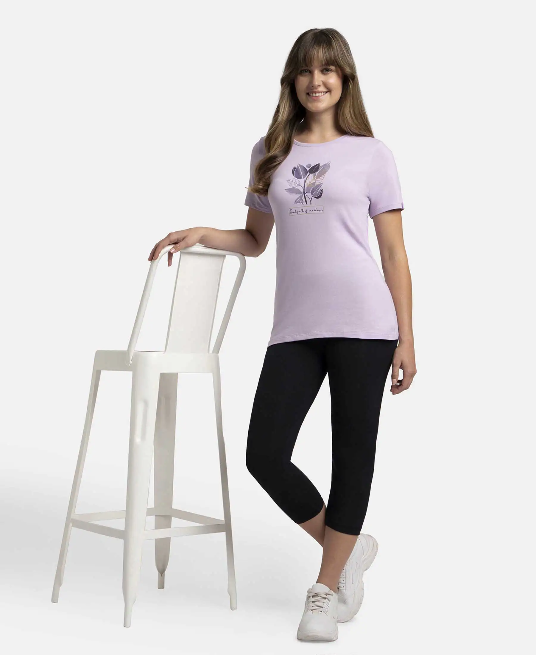 Super Combed Cotton Elastane Stretch Regular Fit Graphic Printed Round Neck Half Sleeve T-Shirt - Orchid Bloom - Image 6